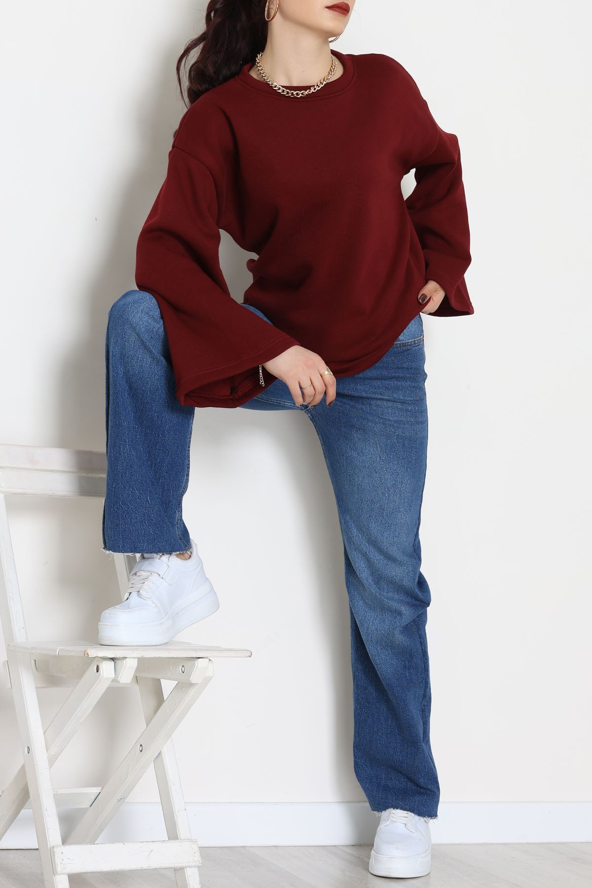 3 İplik Şardonlu İspanyol Kol Sweat Bordo - 42606.1878.