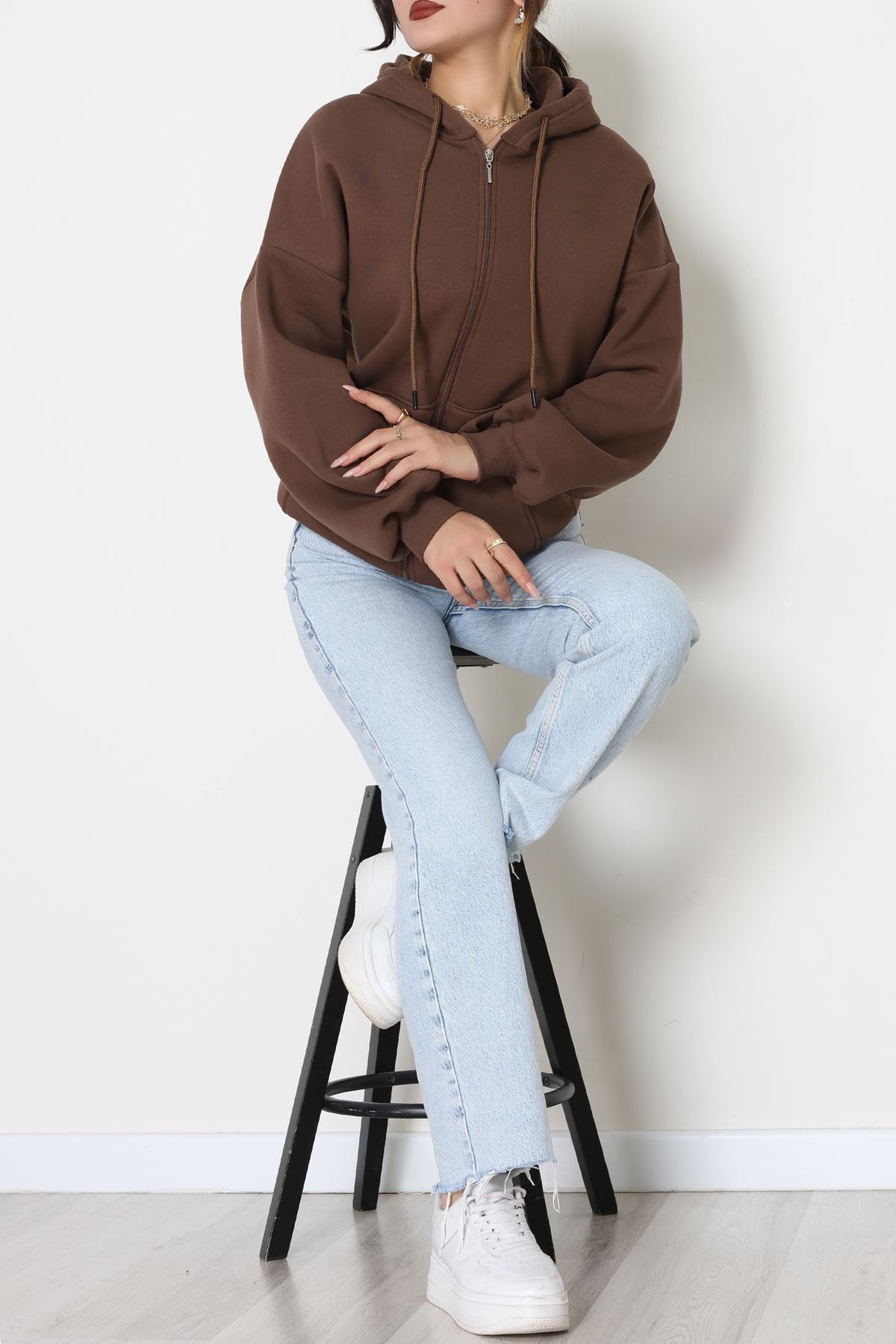 3 İplik Kompakt Oversize Sweat Kahve - 42502.1878.