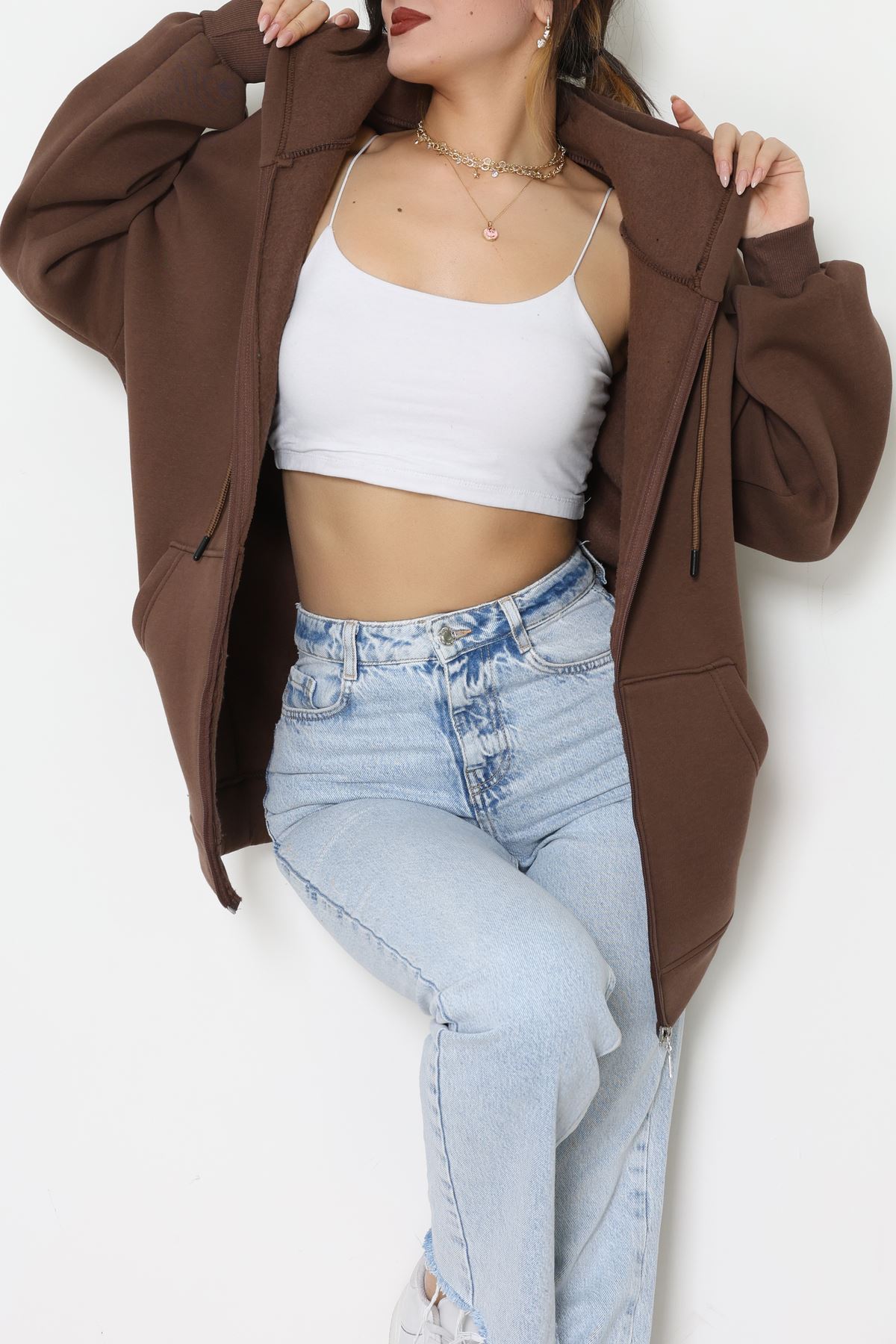 3 İplik Kompakt Oversize Sweat Kahve - 42502.1878.