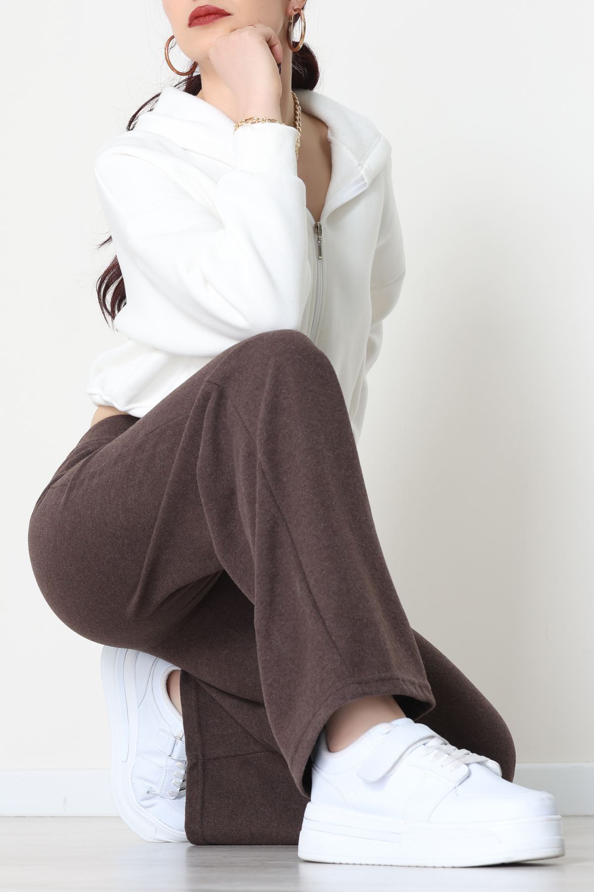 Selanik Kumaş Bel Lastikli Palazzo Pantolon Kahve - 51228.1567.