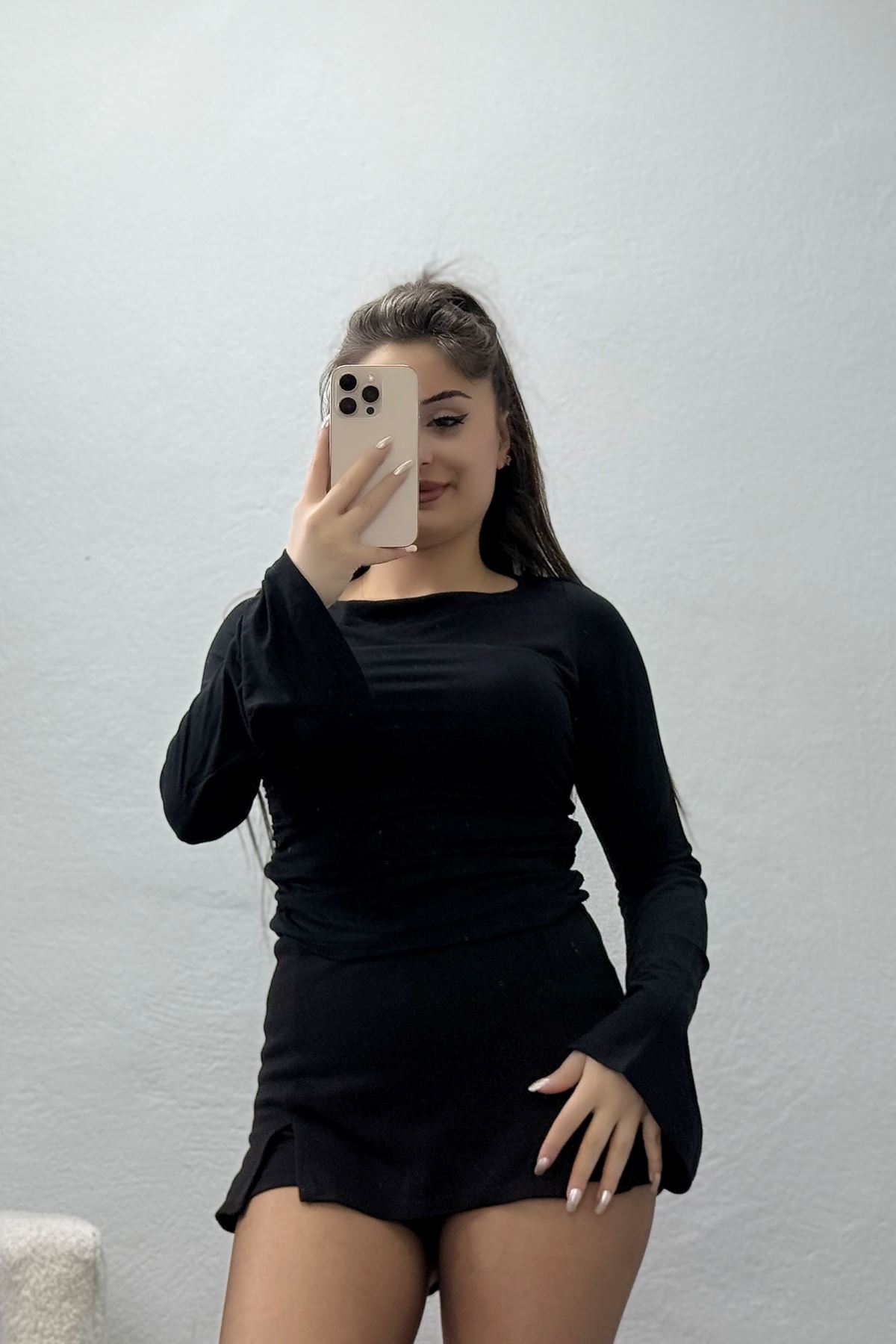 Viskon Yanları Büzgülü Bluz Siyah - 22157.200.