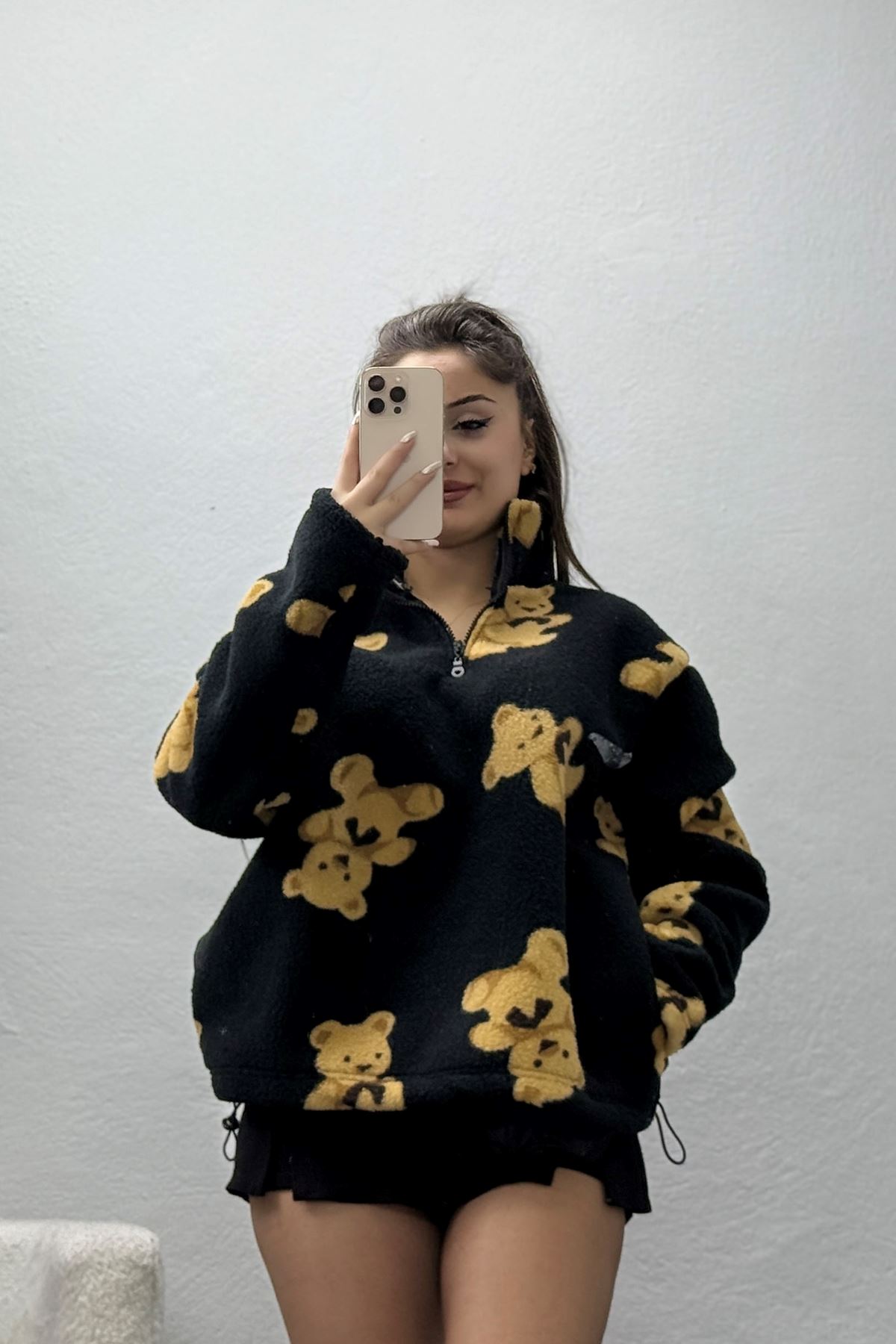 Yarım Fermuarlı Peluş Sweat Siyah - 31713.1247.
