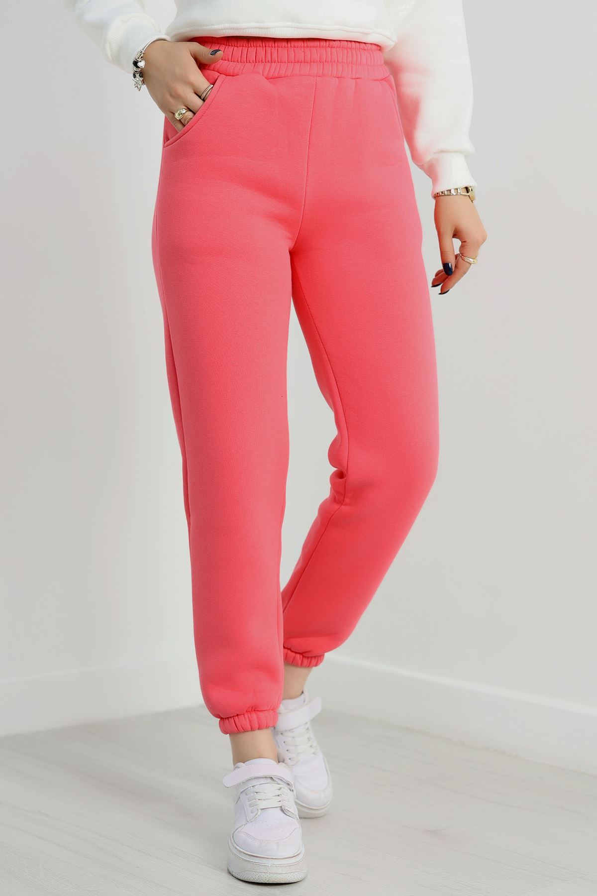 Paça Lastikli 3 İplik Eşofman Altı Pembe - 20956.1878.