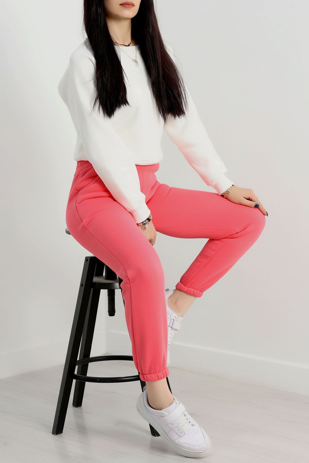 Paça Lastikli 3 İplik Eşofman Altı Pembe - 20956.1878.