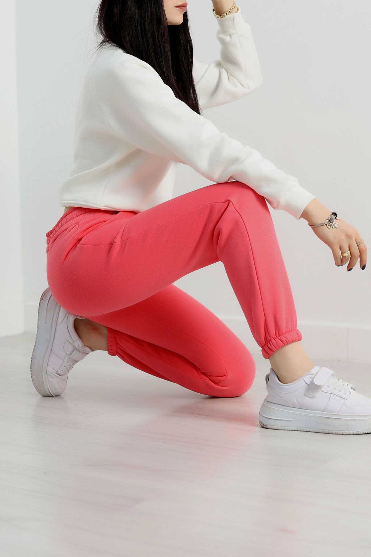 Paça Lastikli 3 İplik Eşofman Altı Pembe - 20956.1878.