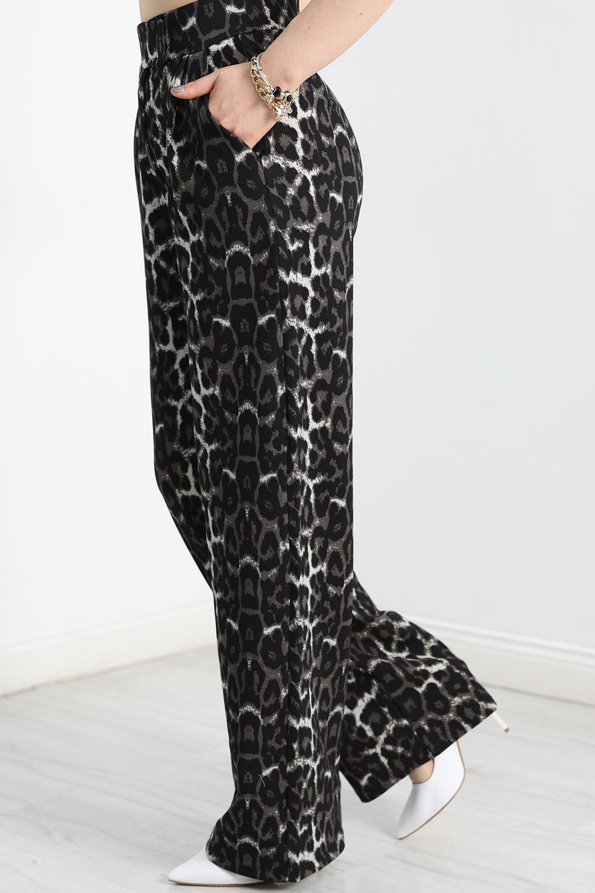 Kemer Cırtlı Krep Pantolon Antileopar - 30494.1865.