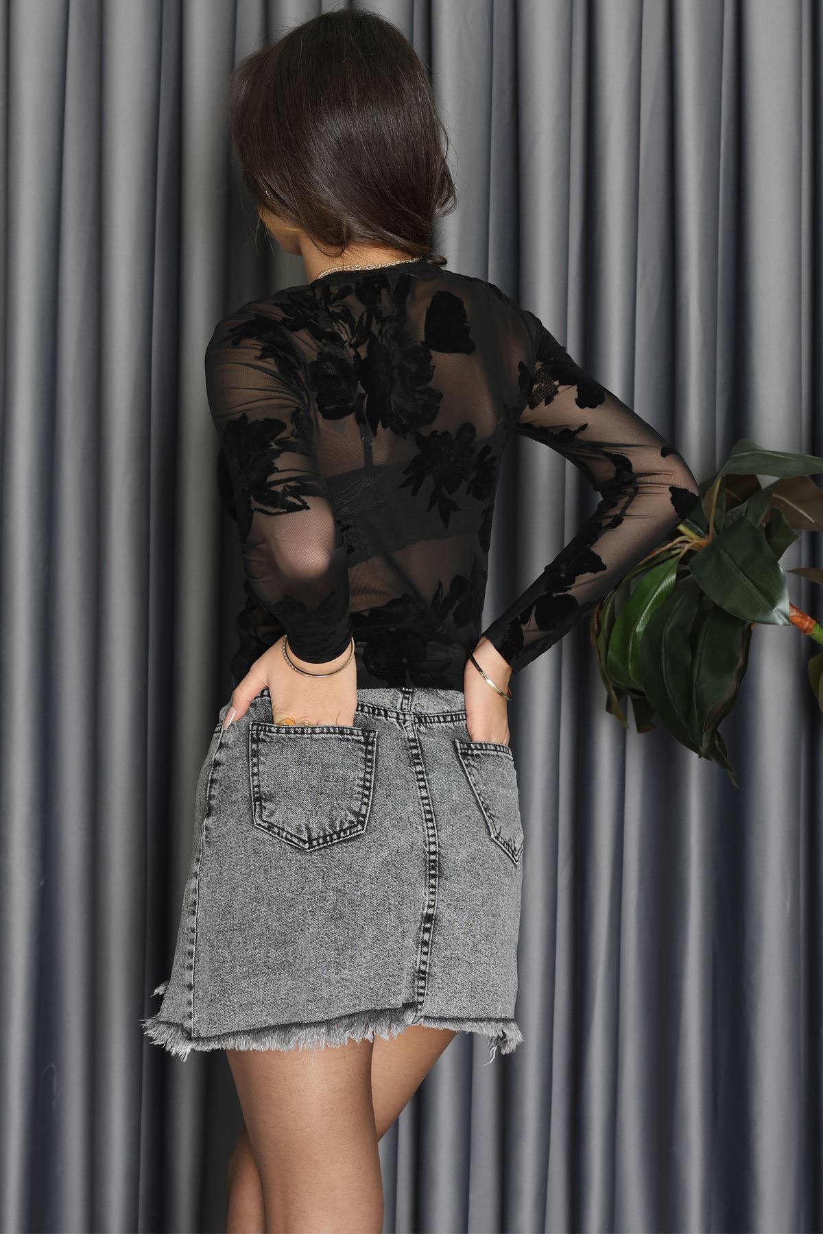 Transparan Şifon Bluz Siyah - 70848.2078.