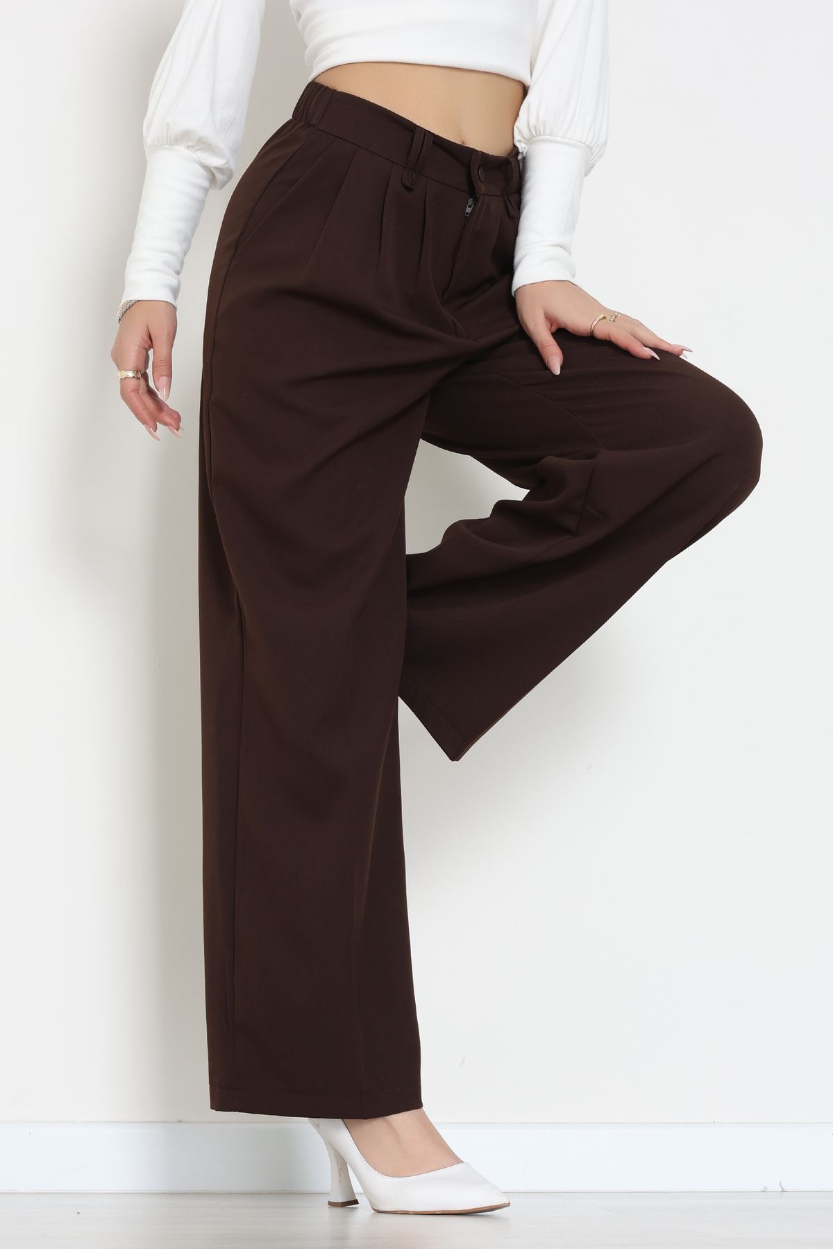 Dabıl Kumaş Lastikli Pantolon Acıkahve - 51612.683.