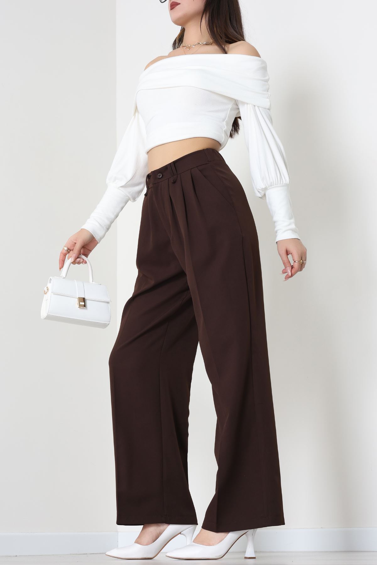 Dabıl Kumaş Lastikli Pantolon Acıkahve - 51612.683.