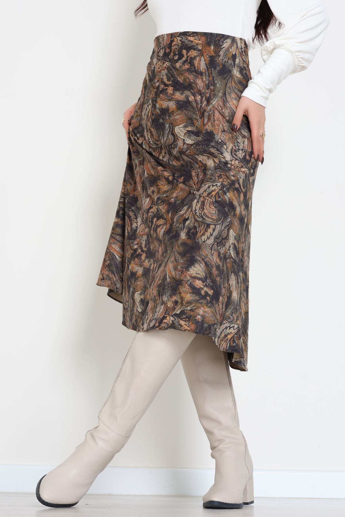 Desenli Süet Etek Haki1 - 6984.2126.