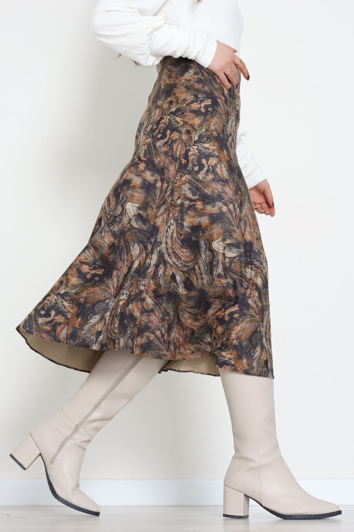 Desenli Süet Etek Haki1 - 6984.2126.