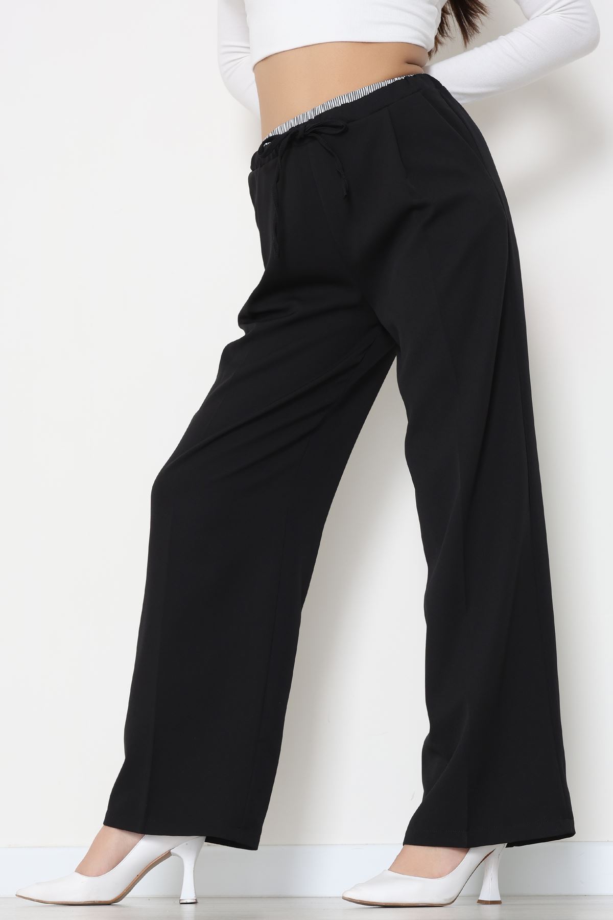 Dabıl Kumaş Beli Lastikli Pantolon Siyah - 51617.683.