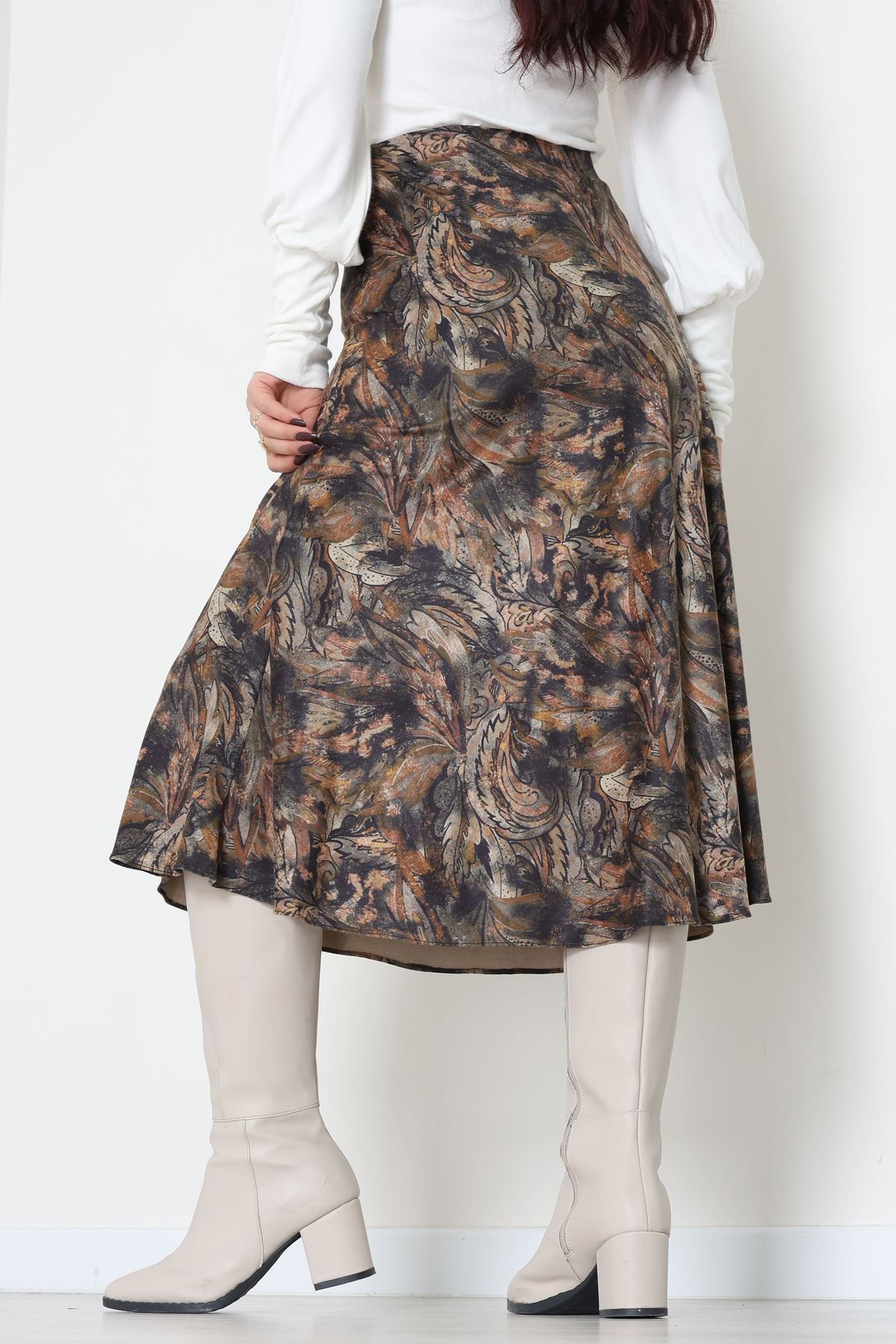 Desenli Süet Etek Haki1 - 6984.2126.