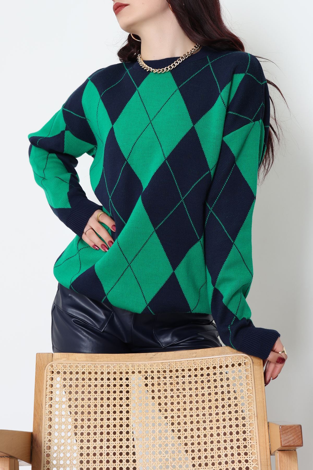 Etnik Desen Triko Lacivertyeşil - 3027.1577.