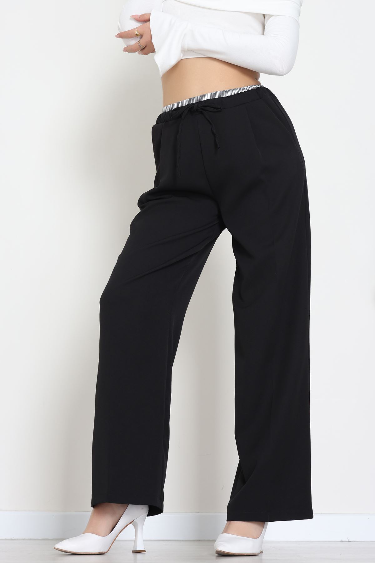Dabıl Kumaş Beli Lastikli Pantolon Siyah - 51617.683.
