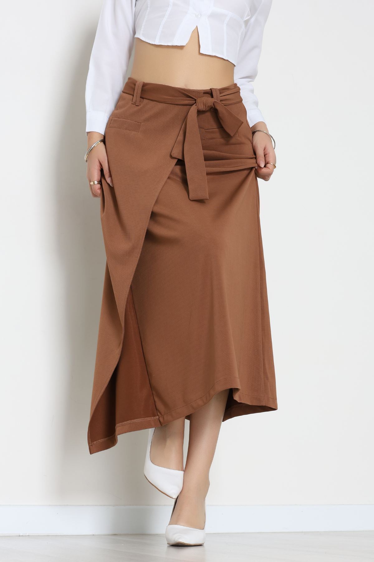 Ottoman Kuşaklı Etek Açıkkahve - 60623.2126.