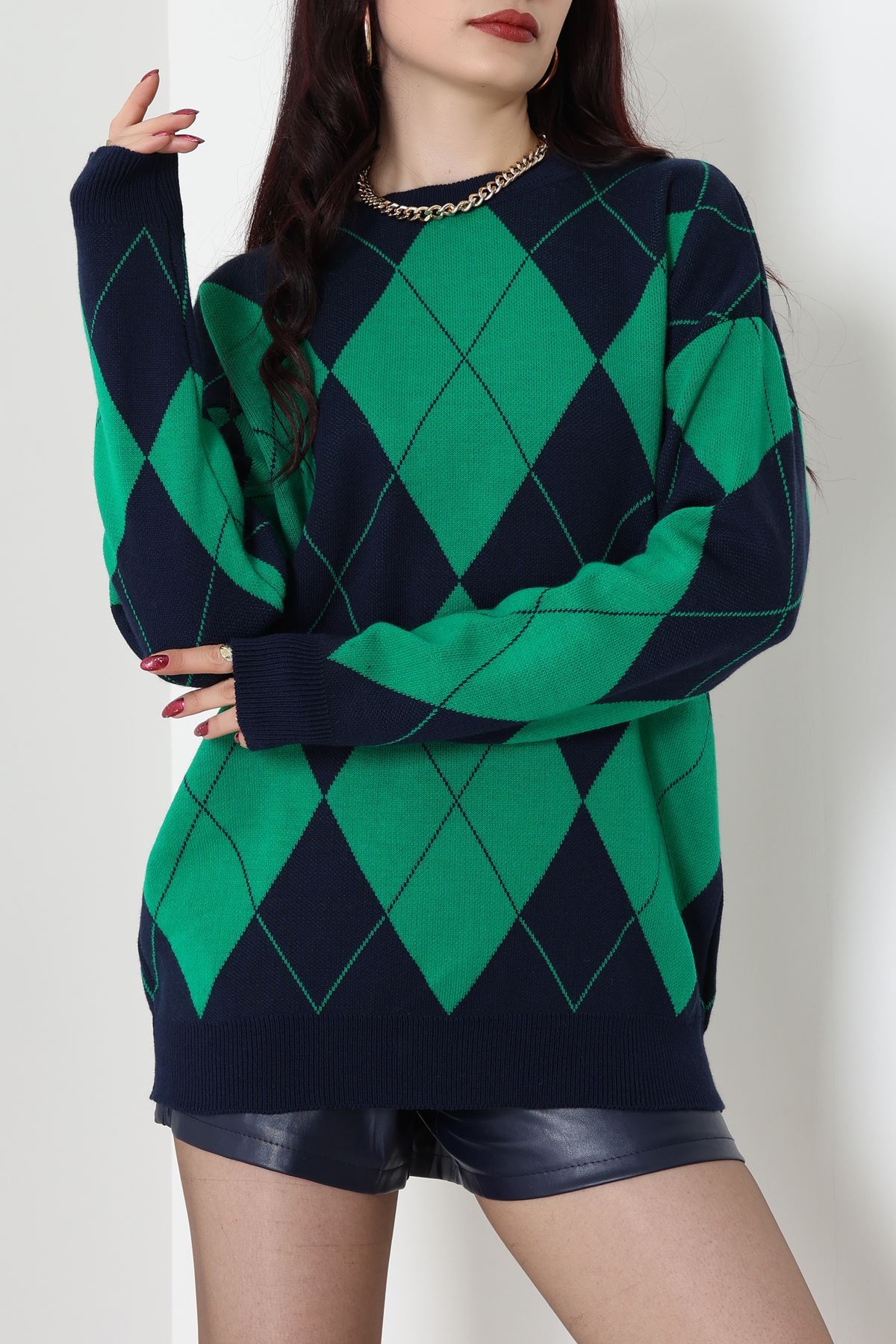 Etnik Desen Triko Lacivertyeşil - 3027.1577.