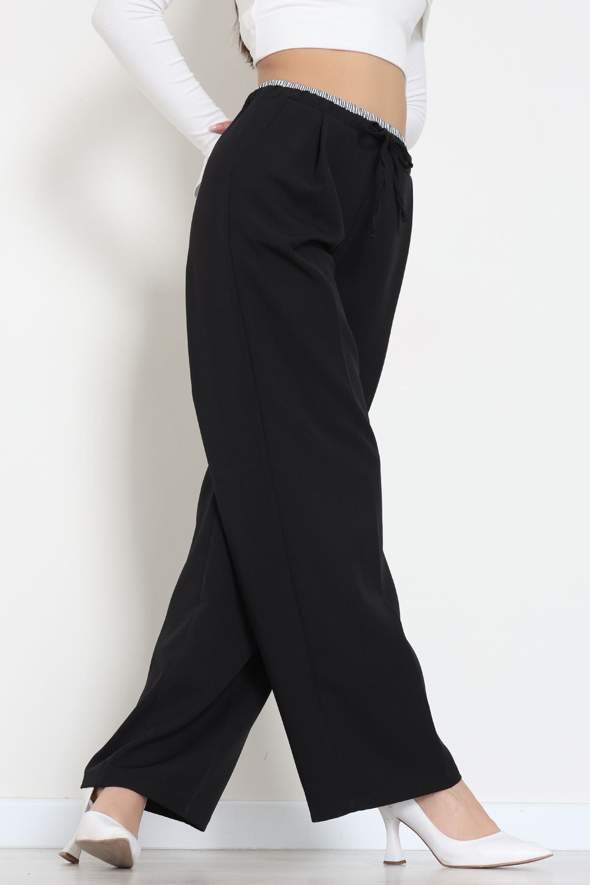 Dabıl Kumaş Beli Lastikli Pantolon Siyah - 51617.683.