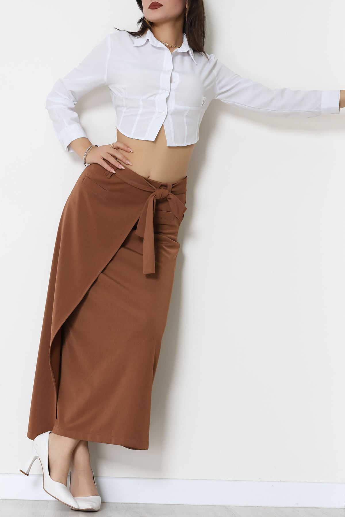 Ottoman Kuşaklı Etek Açıkkahve - 60623.2126.