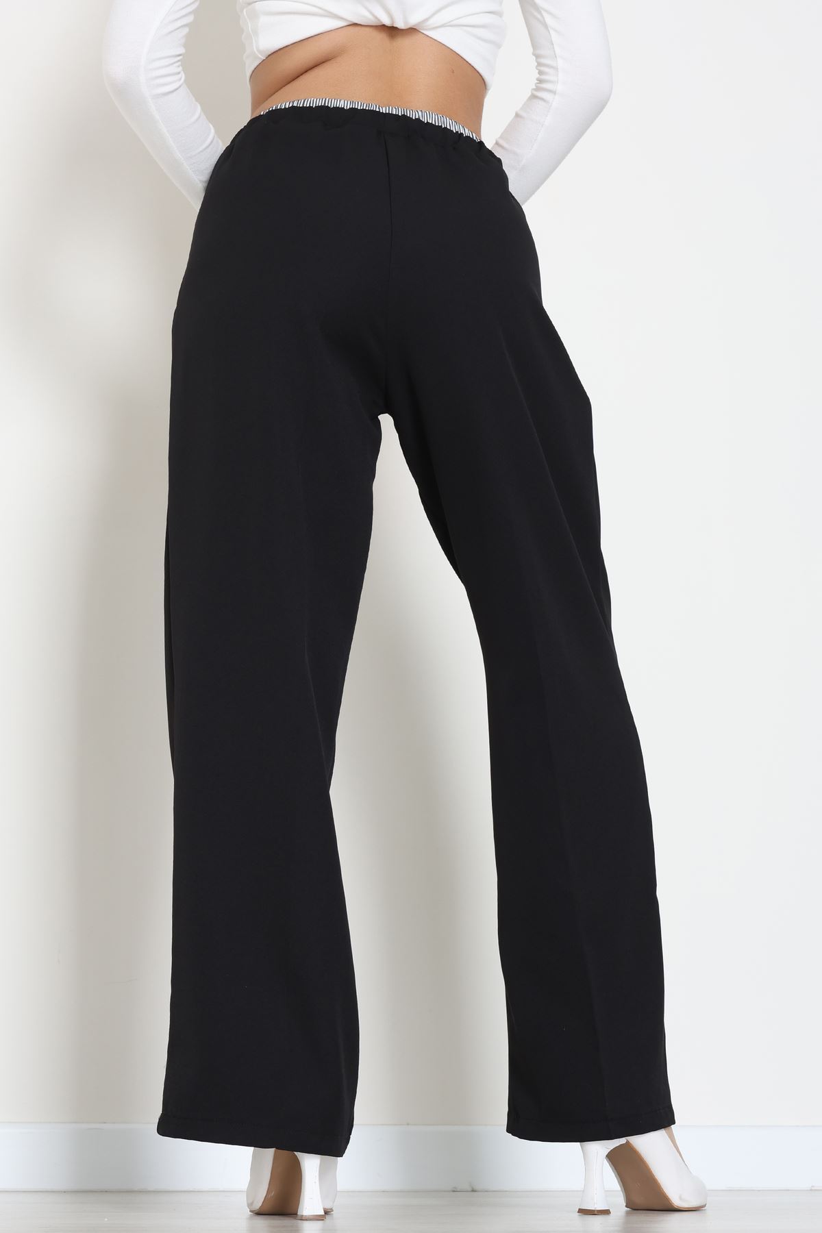 Dabıl Kumaş Beli Lastikli Pantolon Siyah - 51617.683.