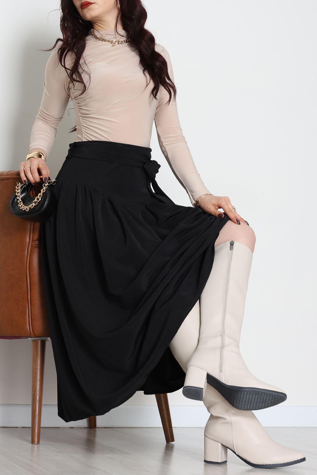 Kuşaklı Etek Siyah - 6999.2126.