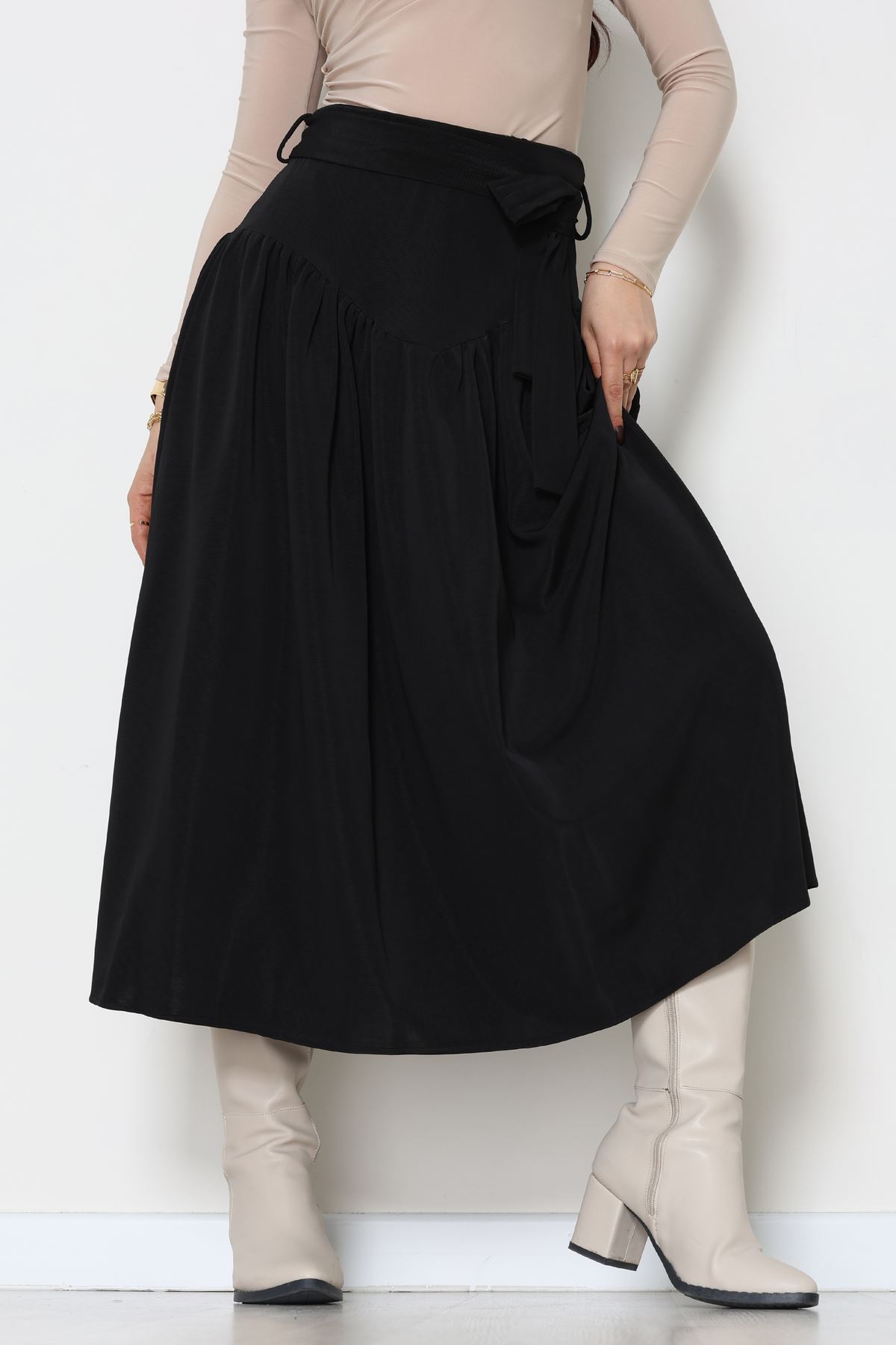 Kuşaklı Etek Siyah - 6999.2126.