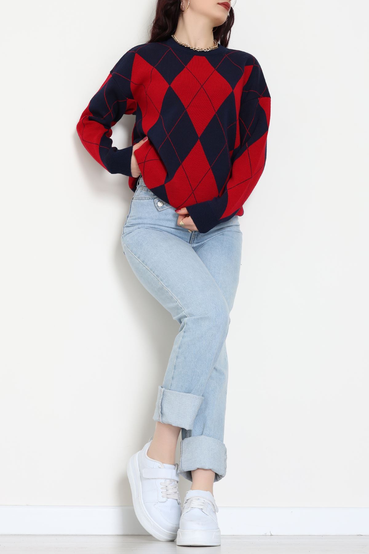 Etnik Desen Triko Lacivertkırmızı - 3027.1577.