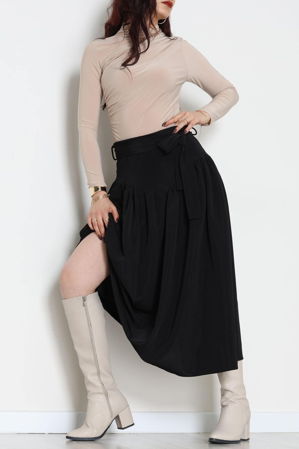 Kuşaklı Etek Siyah - 6999.2126.