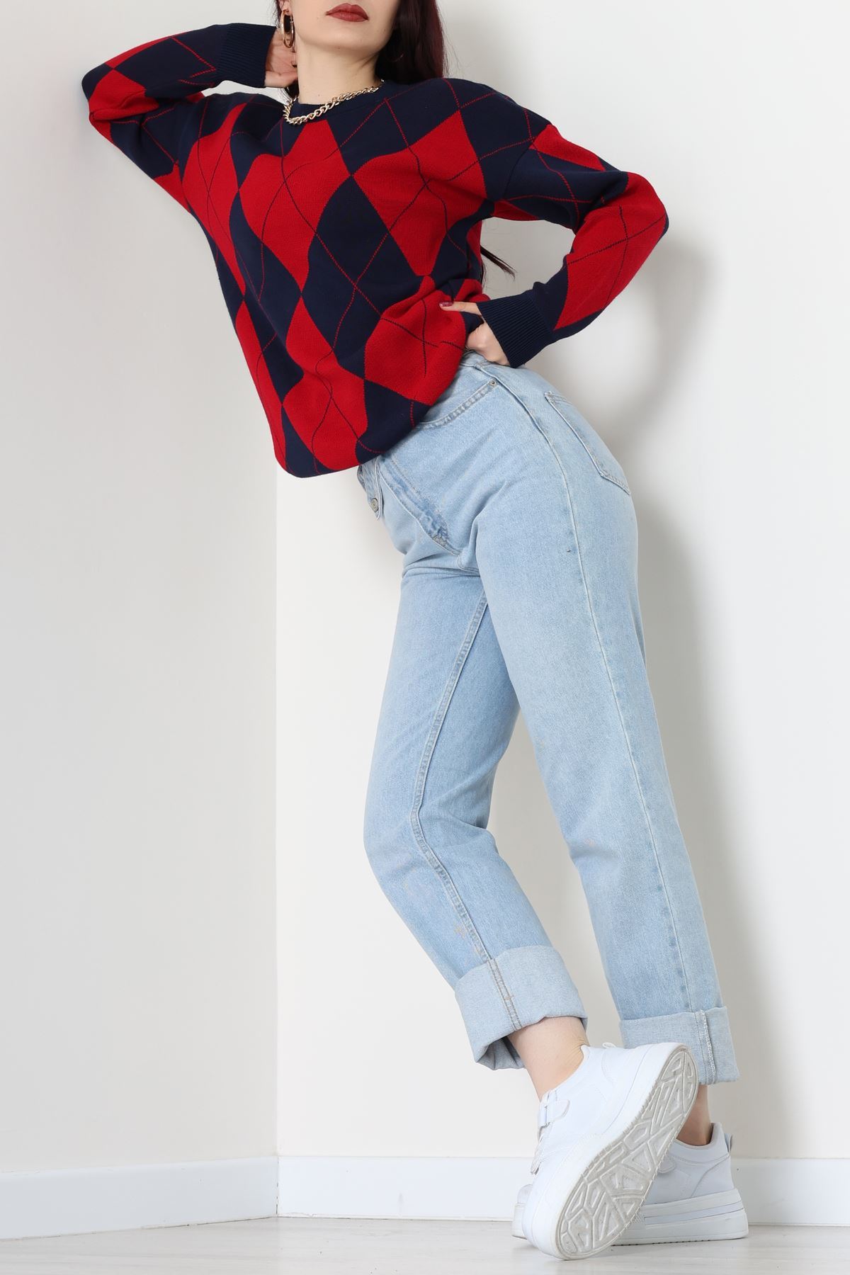 Etnik Desen Triko Lacivertkırmızı - 3027.1577.