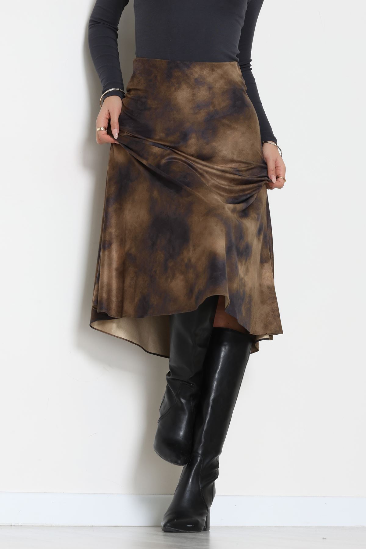 Desenli Süet Etek Haki - 6984.2126.