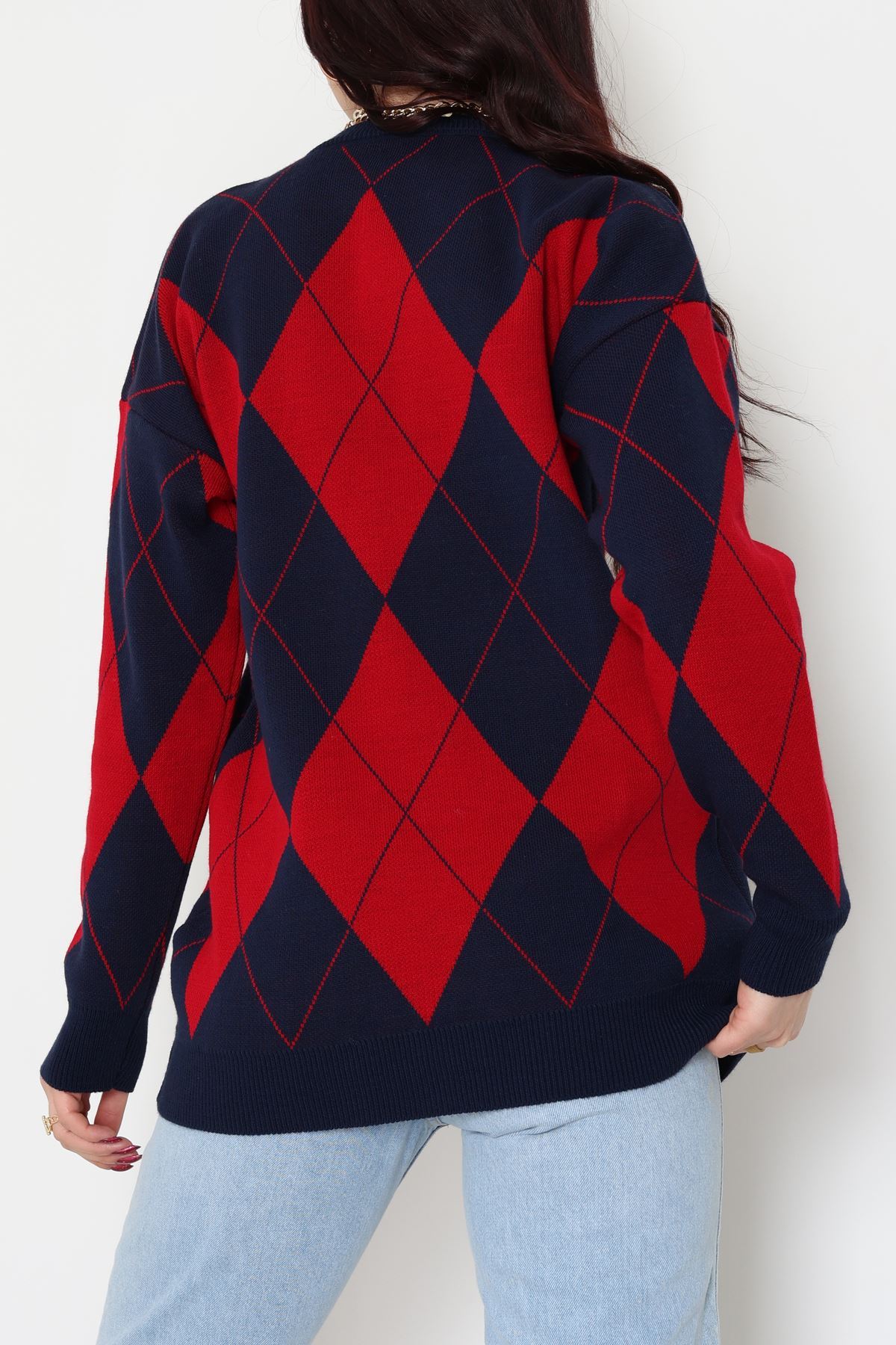 Etnik Desen Triko Lacivertkırmızı - 3027.1577.