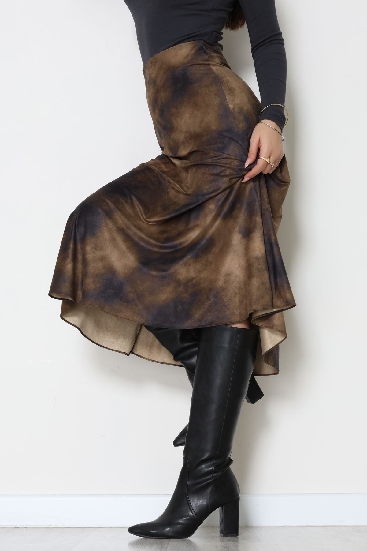 Desenli Süet Etek Haki - 6984.2126.