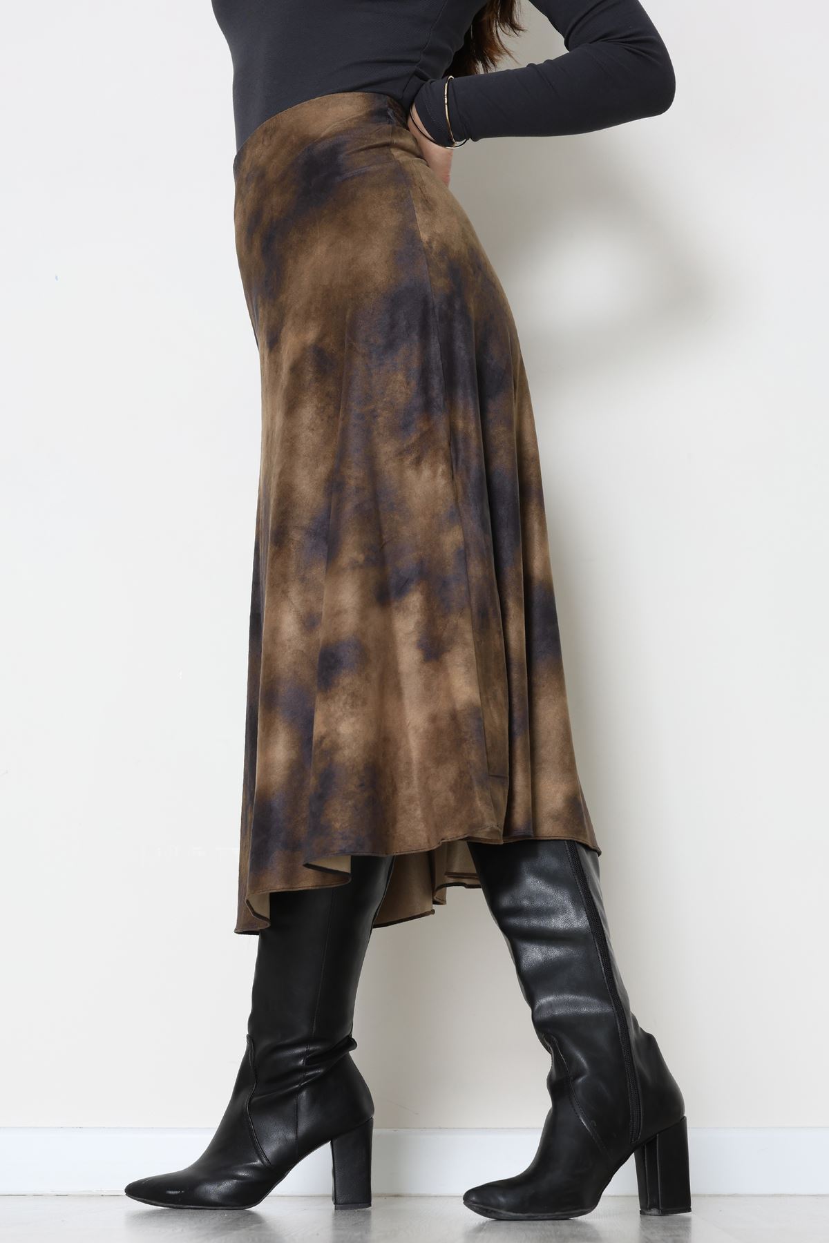 Desenli Süet Etek Haki - 6984.2126.