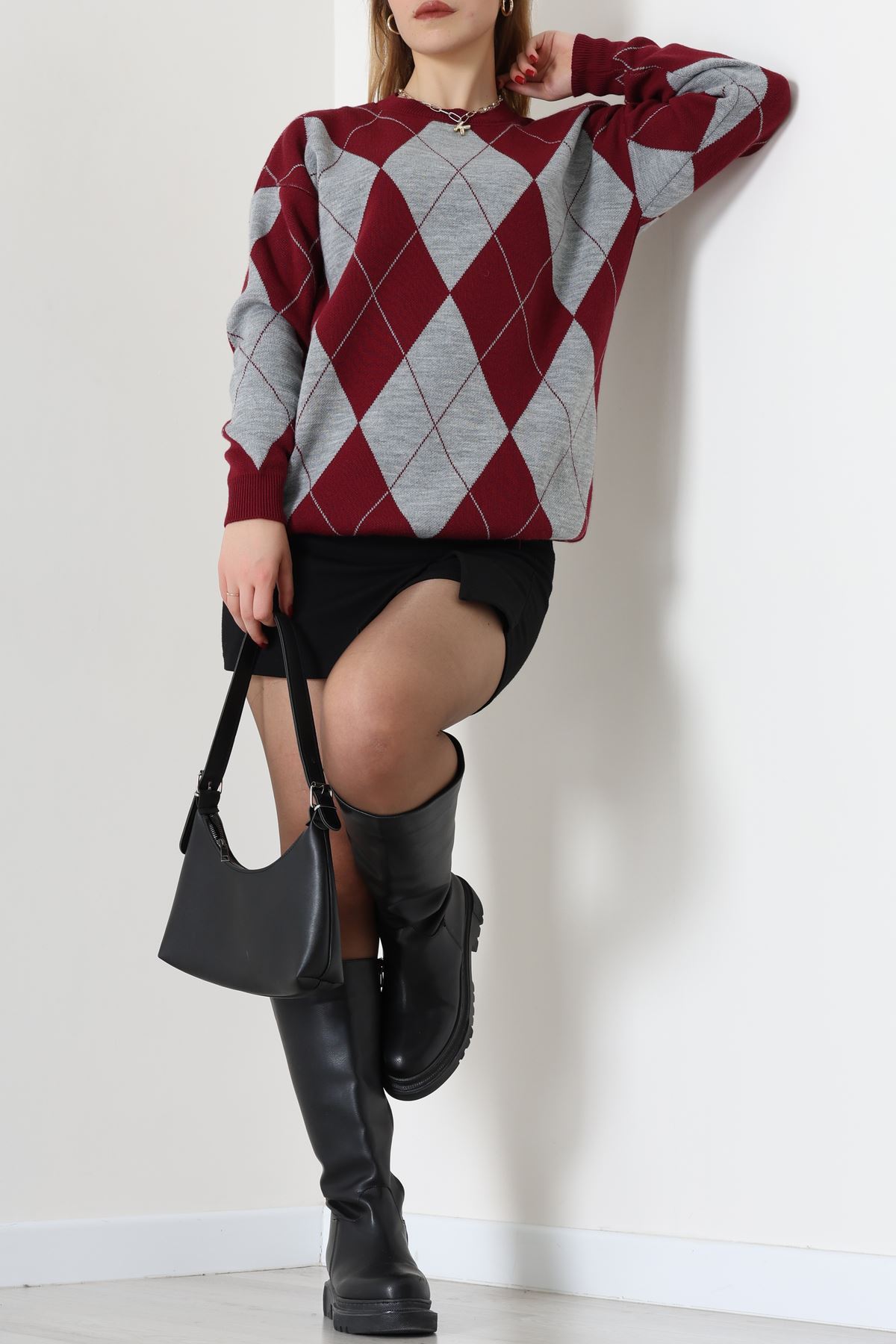 Etnik Desen Triko Bordogri - 3027.1577.