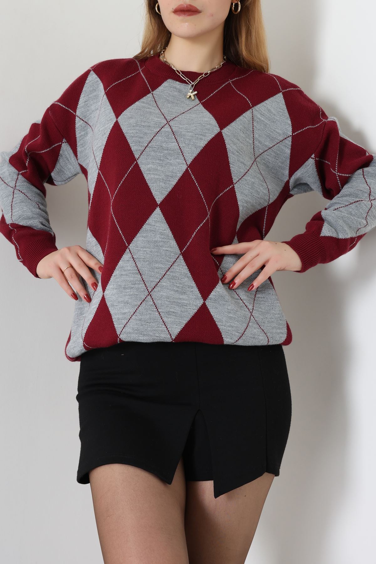 Etnik Desen Triko Bordogri - 3027.1577.