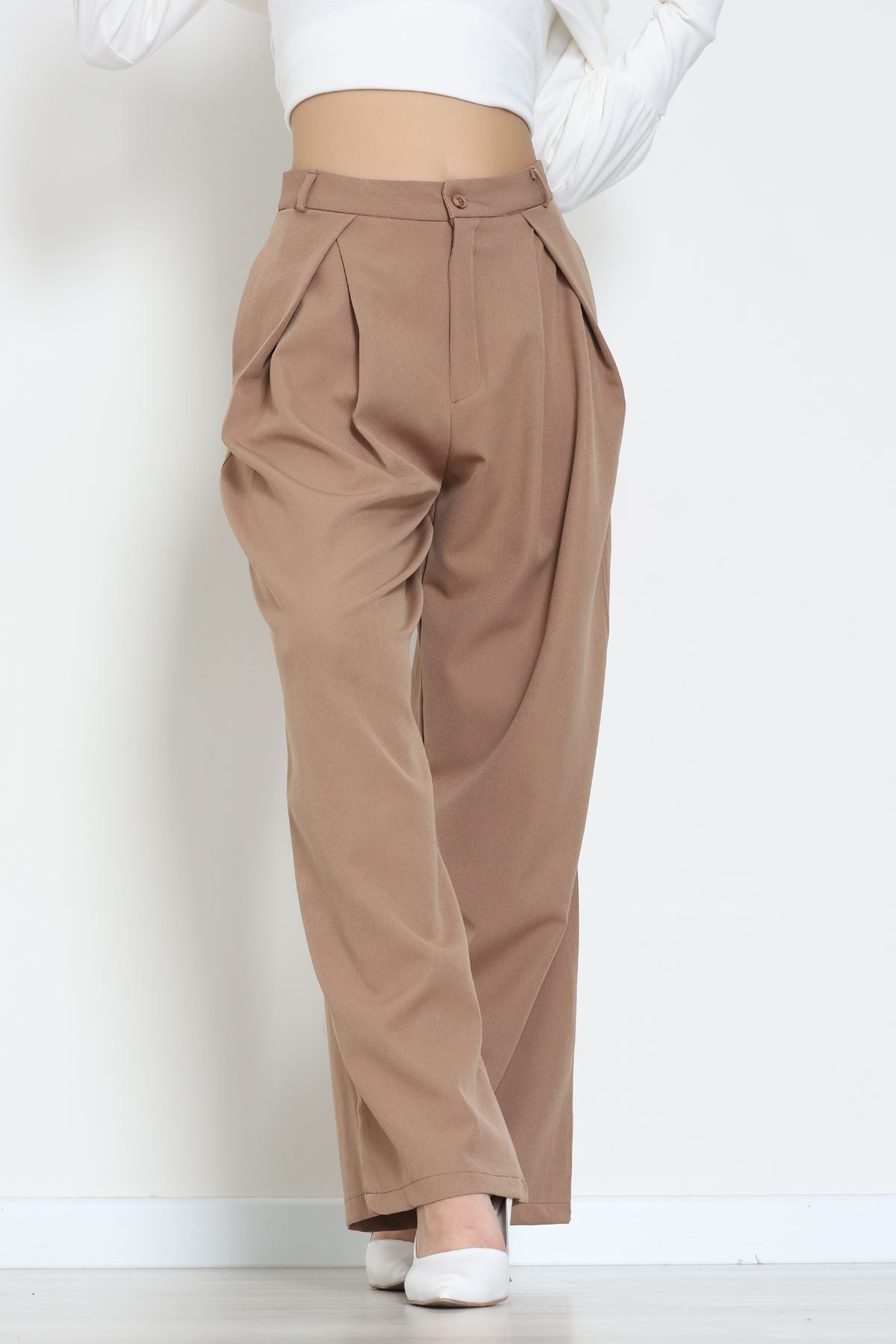 Dabıl Kumaş Pile Detaylı Pantolon Latte - 51610.683.