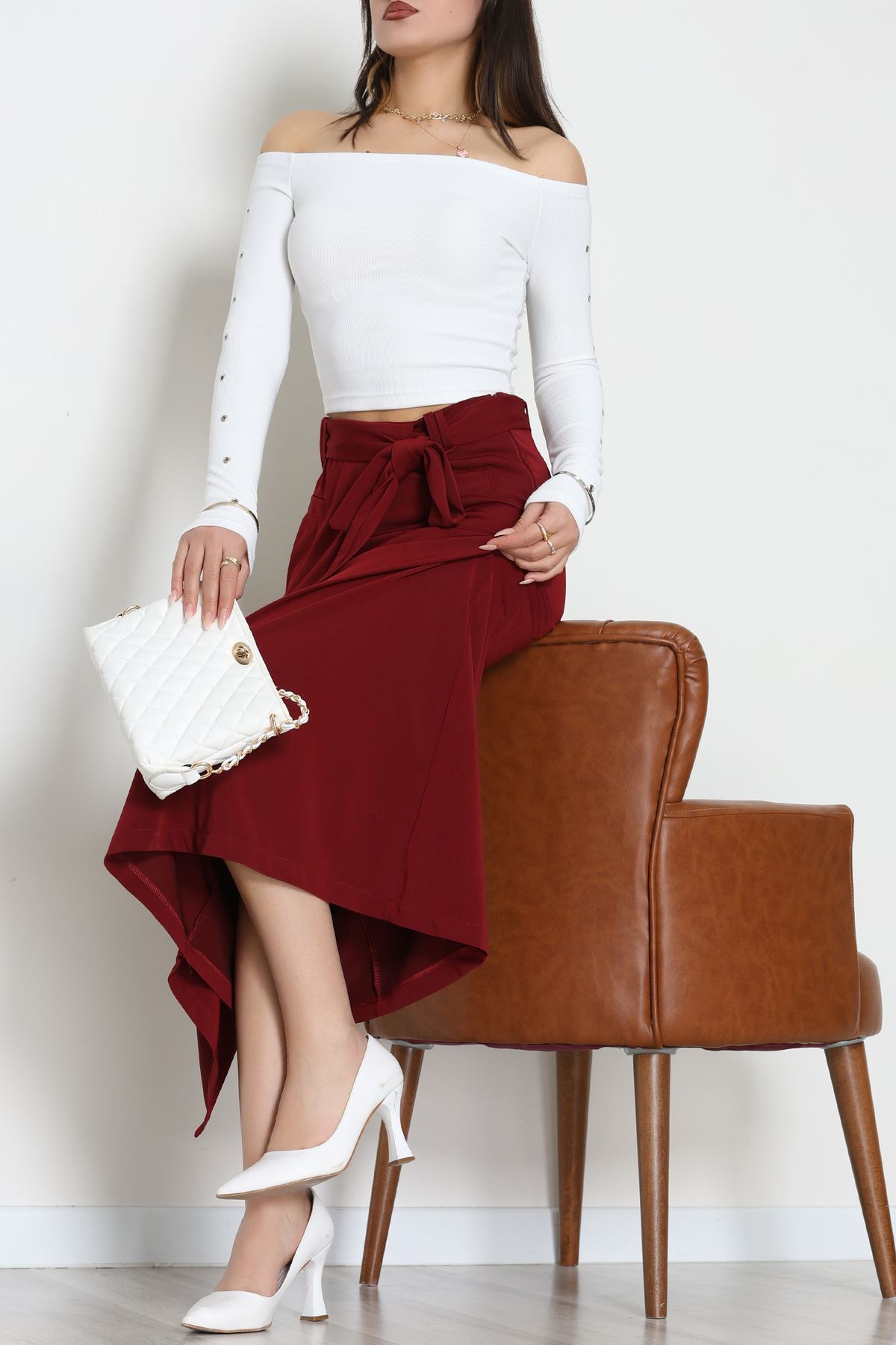 Ottoman Kuşaklı Etek Bordo - 60623.2126.