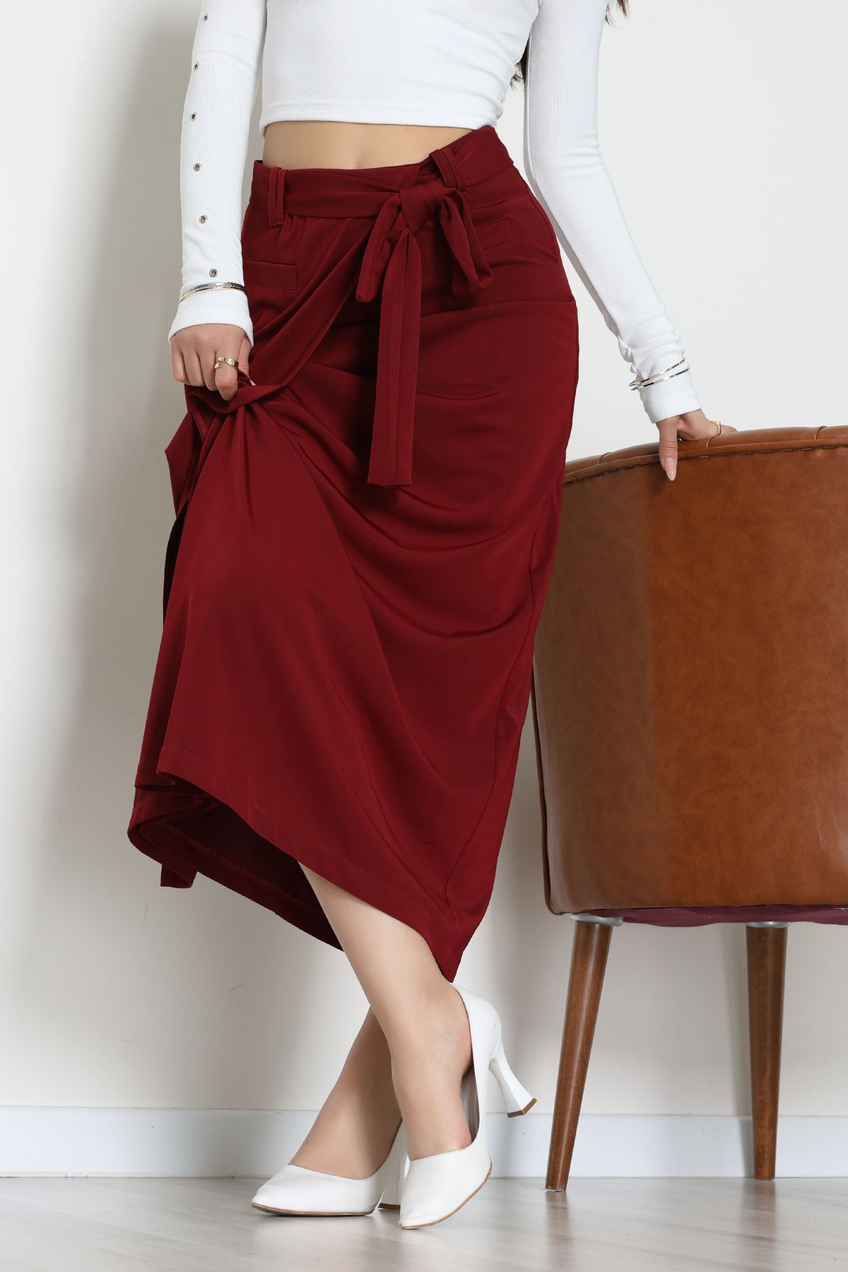 Ottoman Kuşaklı Etek Bordo - 60623.2126.