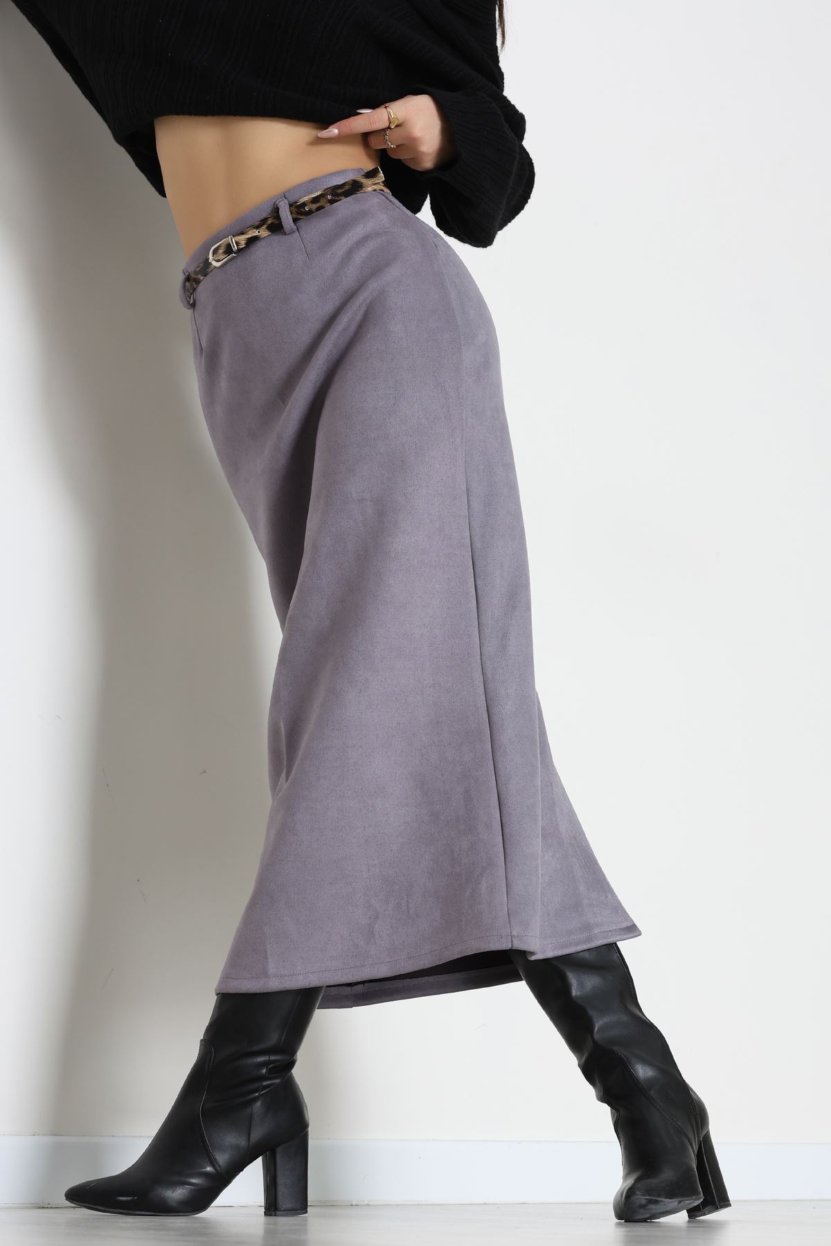 Kemerli Süet Etek Duman - 60653.2126.