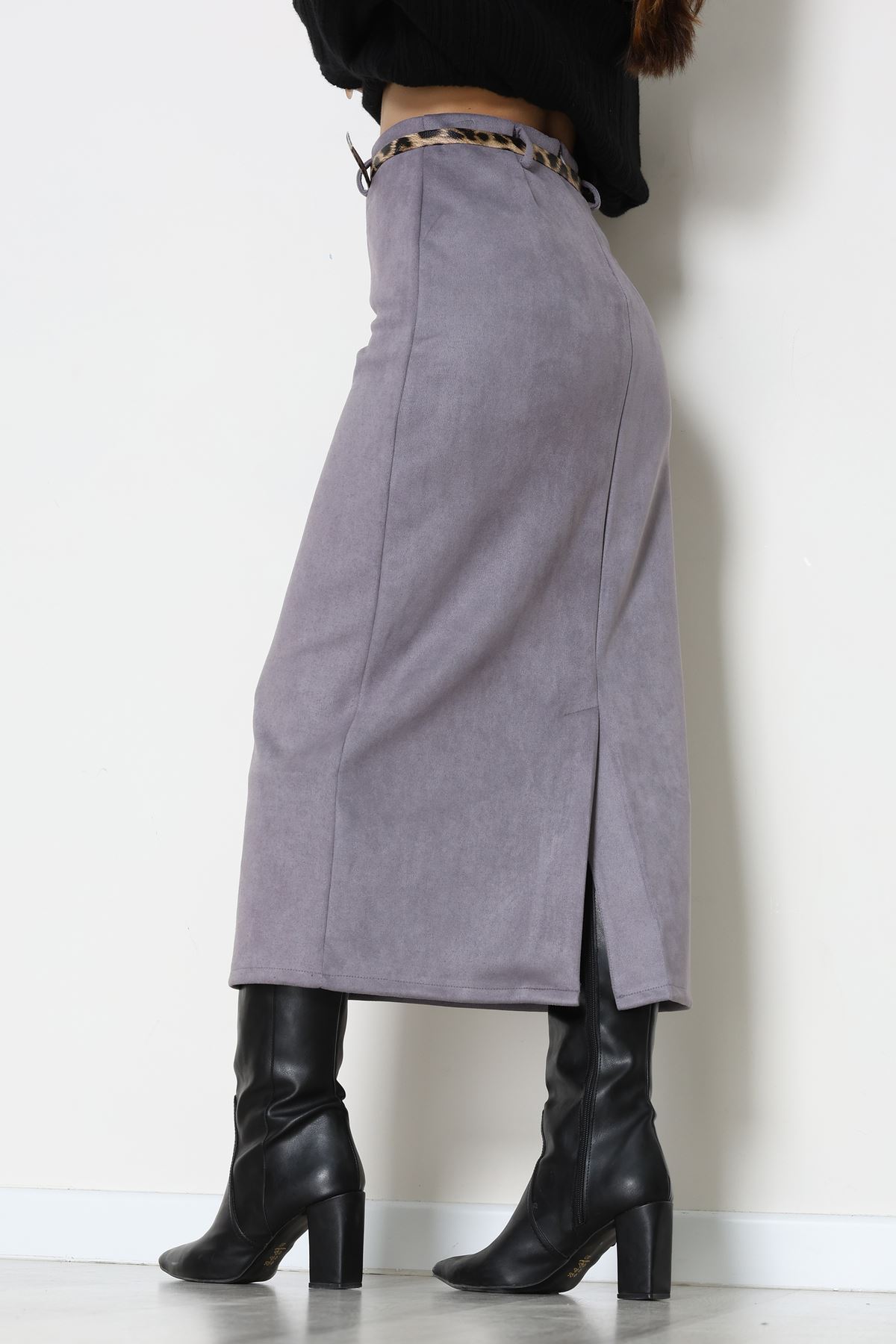 Kemerli Süet Etek Duman - 60653.2126.