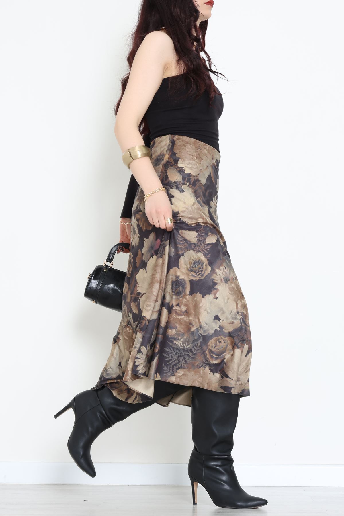 Desenli Süet Etek Haki2 - 6984.2126.