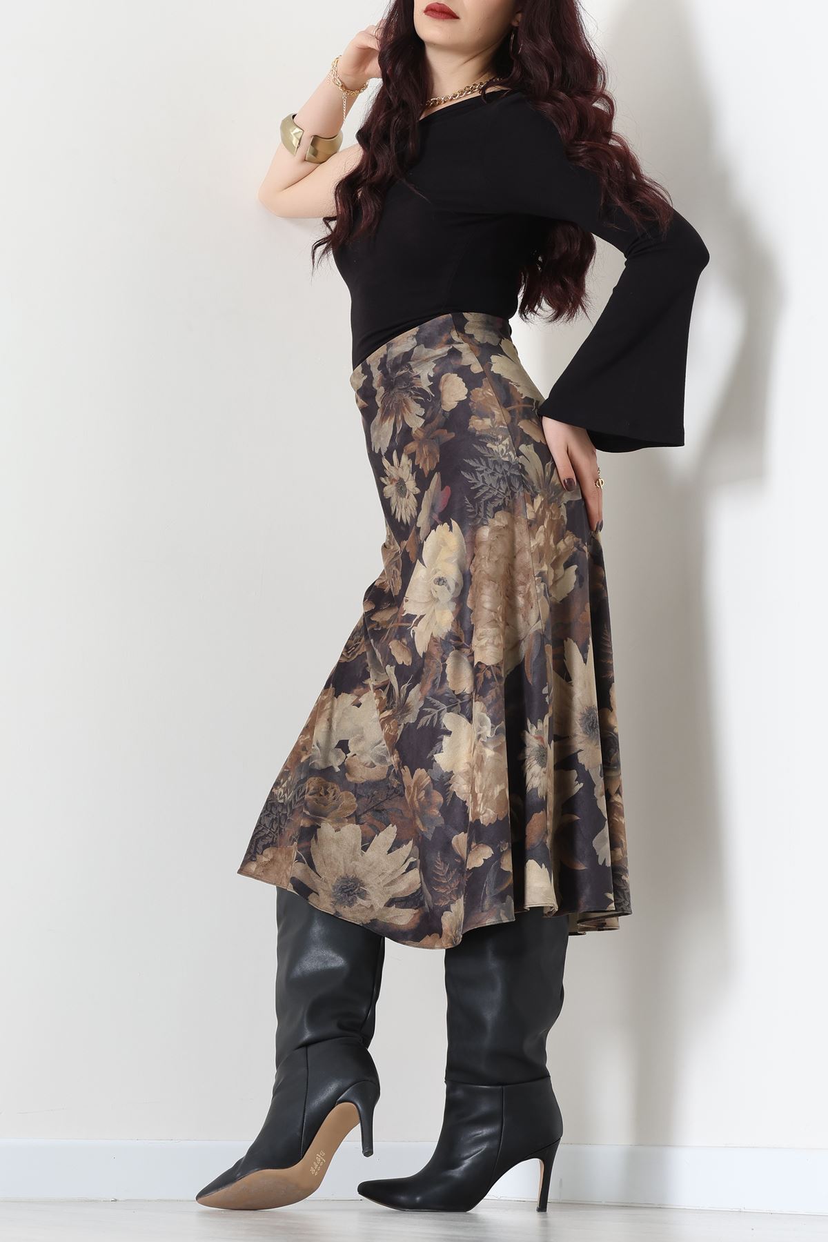 Desenli Süet Etek Haki2 - 6984.2126.