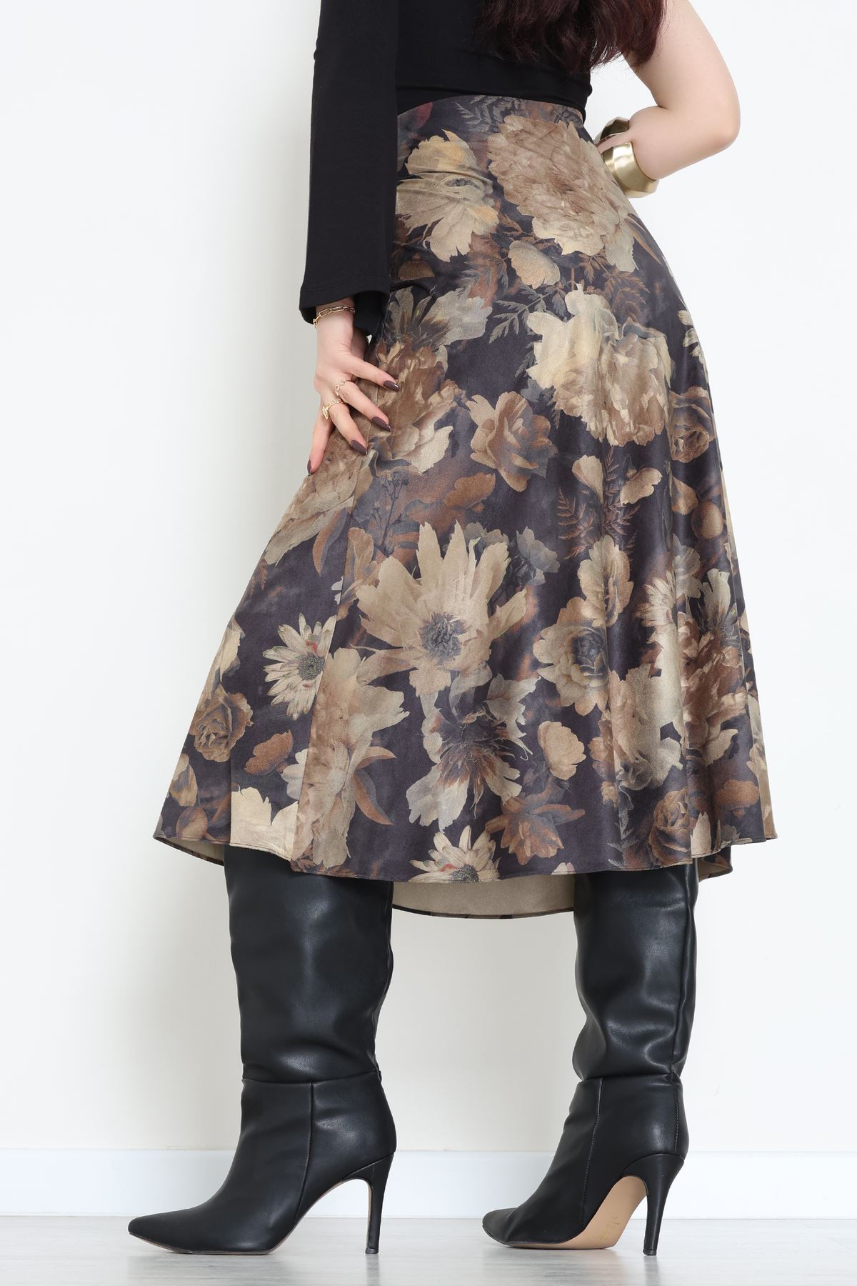 Desenli Süet Etek Haki2 - 6984.2126.