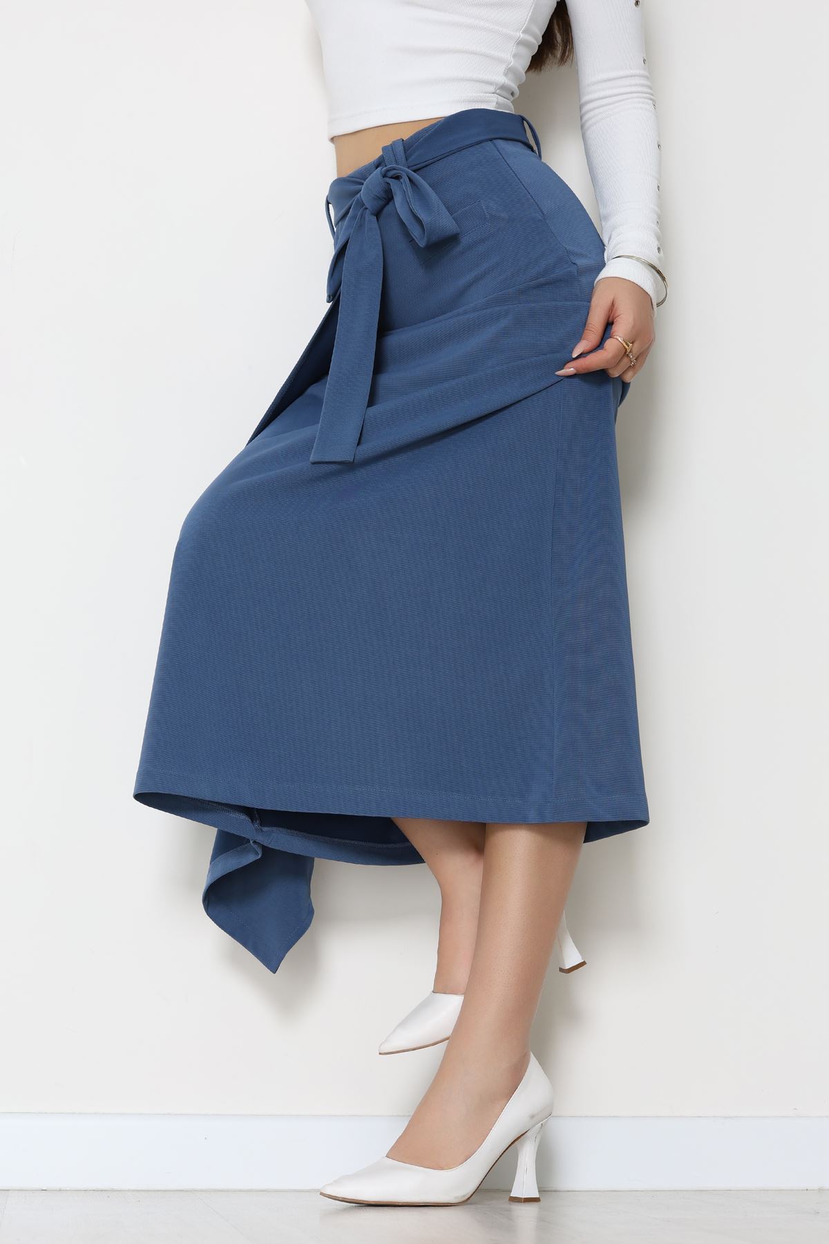 Ottoman Kuşaklı Etek İndigo - 60623.2126.