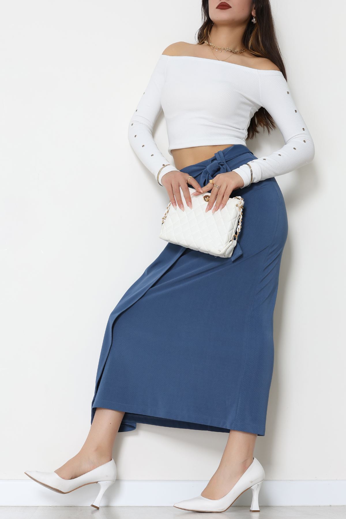 Ottoman Kuşaklı Etek İndigo - 60623.2126.