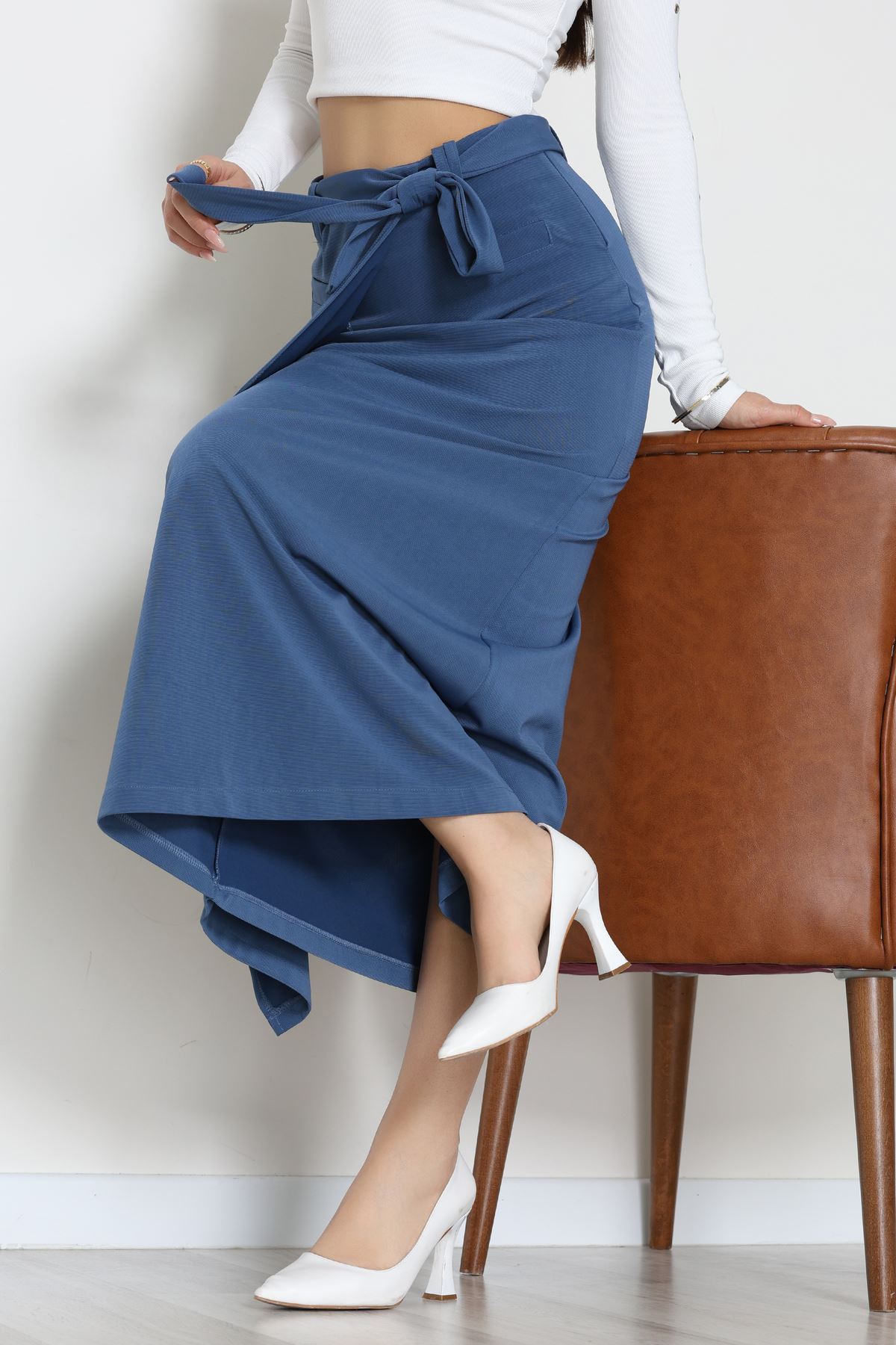 Ottoman Kuşaklı Etek İndigo - 60623.2126.