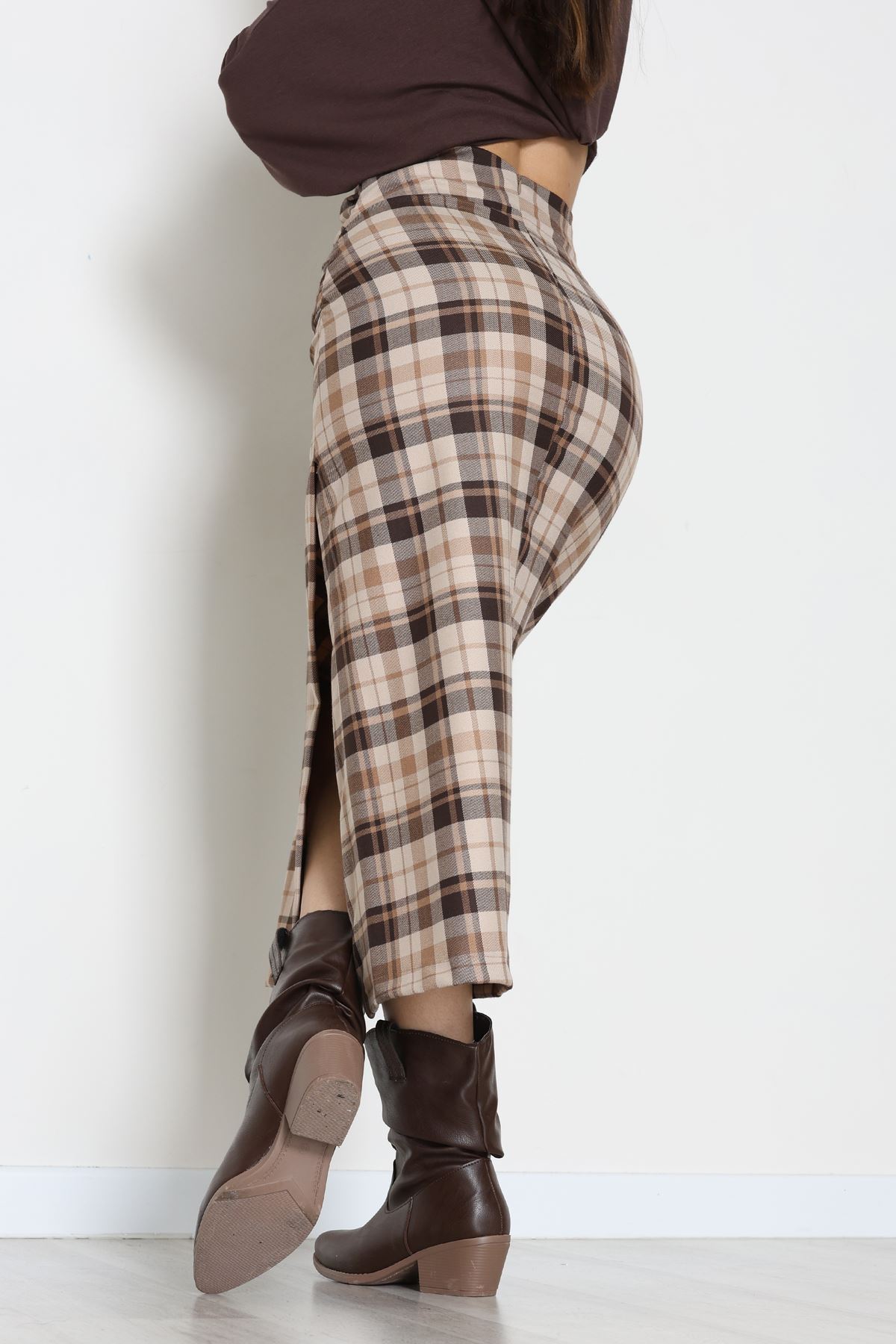 Yan Büzgülü Etek Vizon - 60565.2126.