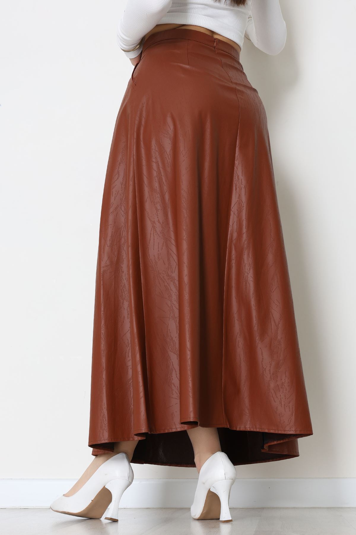 Düğmeli Deri Etek Kahve - 60654.2126.