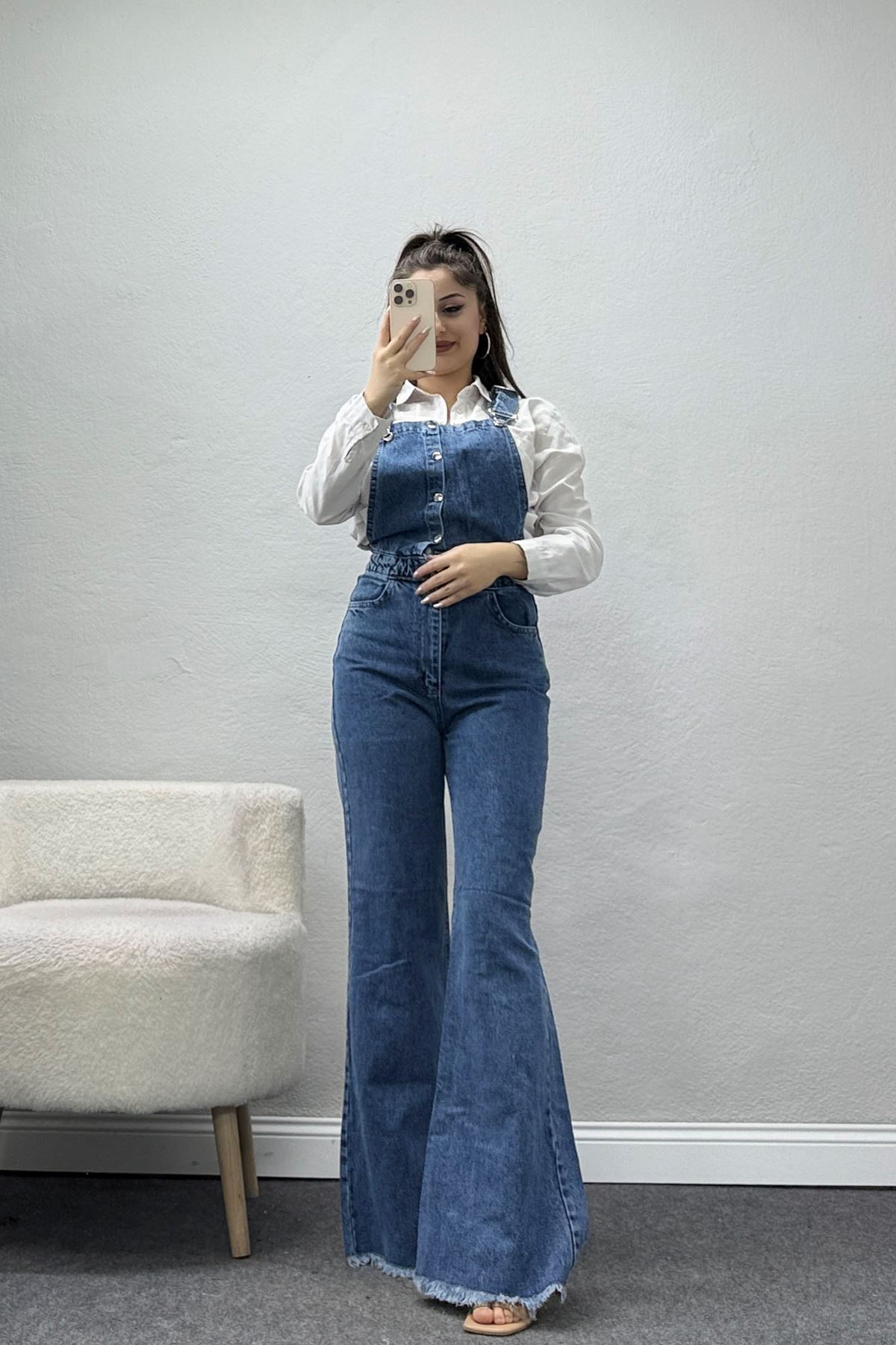 Kot Salopet Önden Düğmeli Tulum Açıkmavi - 31789.683.