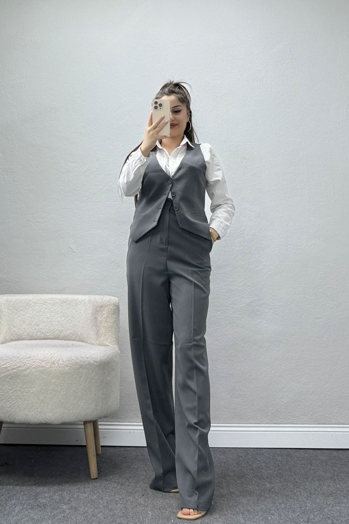 Dabıl Kumaş Fleto Cep Yelek Pantolon İkili Takım Antrasit - 70878.1991.